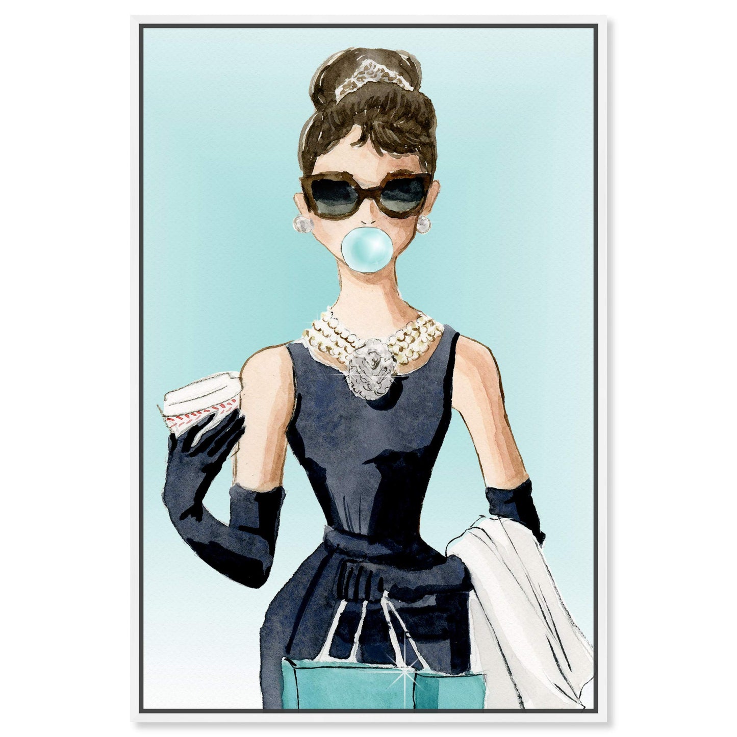 The Oliver Gal Artist Co. People and Portraits Framed Wall Art Canvas Prints 'Bubble Gum and Diamonds' Celebrities Home Décor, 10 in x 15 in, Blue, Black