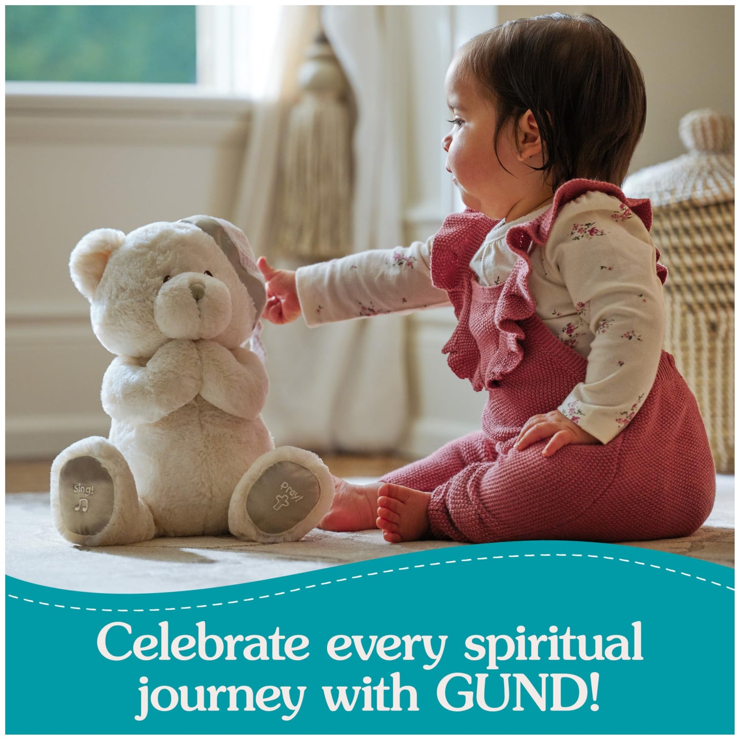 GUND Animated Goodnight Prayer Bear, Spiritual Plush Teddy Bear, Sensory Toy Stuffed Animal for Ages 0 and Up, Cream, 11"