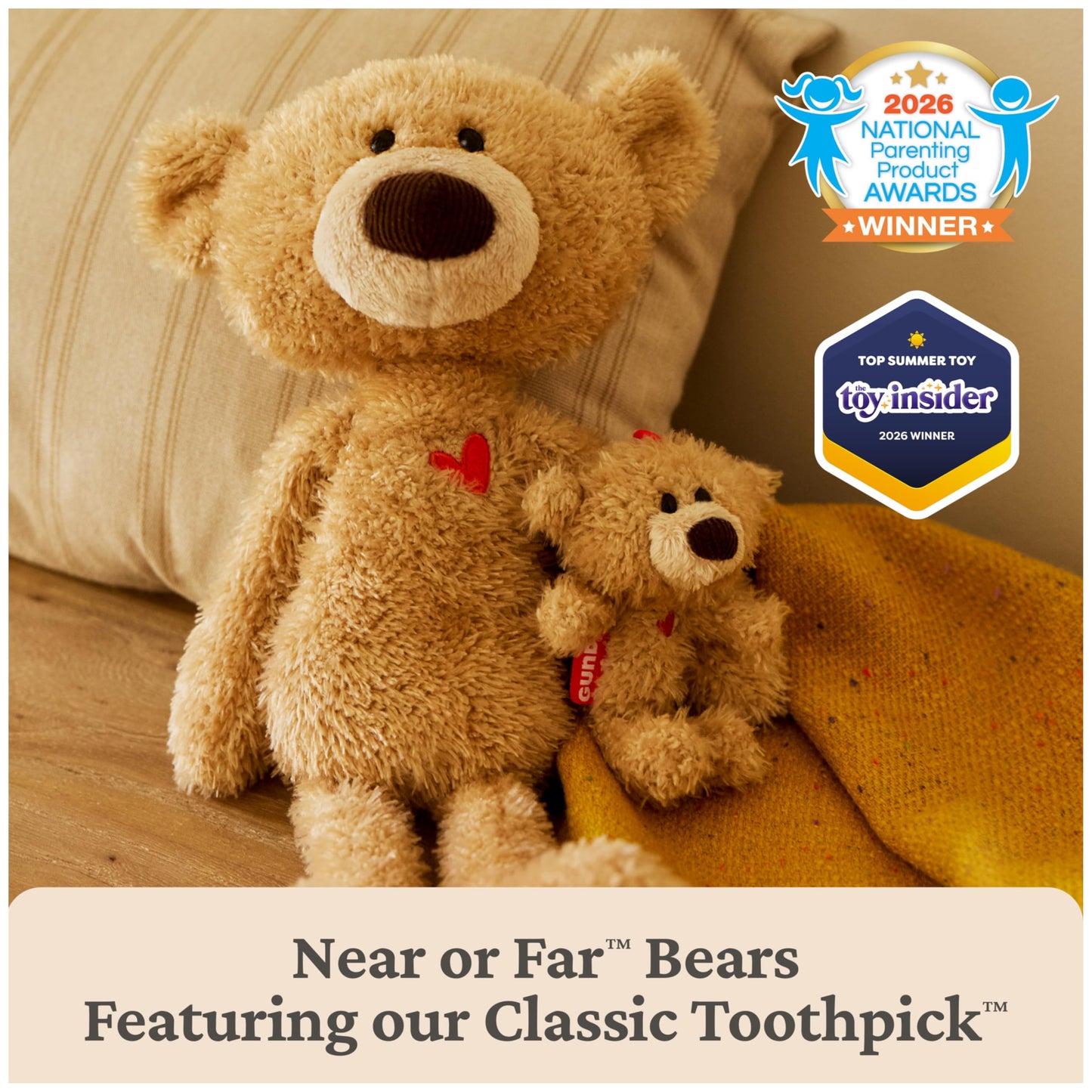 GUND Near or Far Bears, Premium Large & Small Teddy Bears with Voice Recording Capability, Stuffed Animals for Ages 1 and Up, Brown, 16”