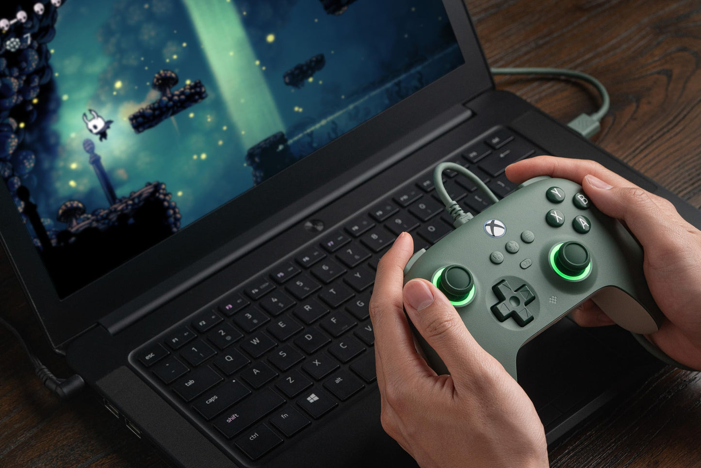 8BitDo Ultimate C Wired Controller for Xbox with Hall Effect Joysticks and Hall Triggers, RGB Lighting Fire Ring, Compatible with Xbox Series X|S, Xbox One, Windows 10/11 - Officially Licensed (Dark Green)