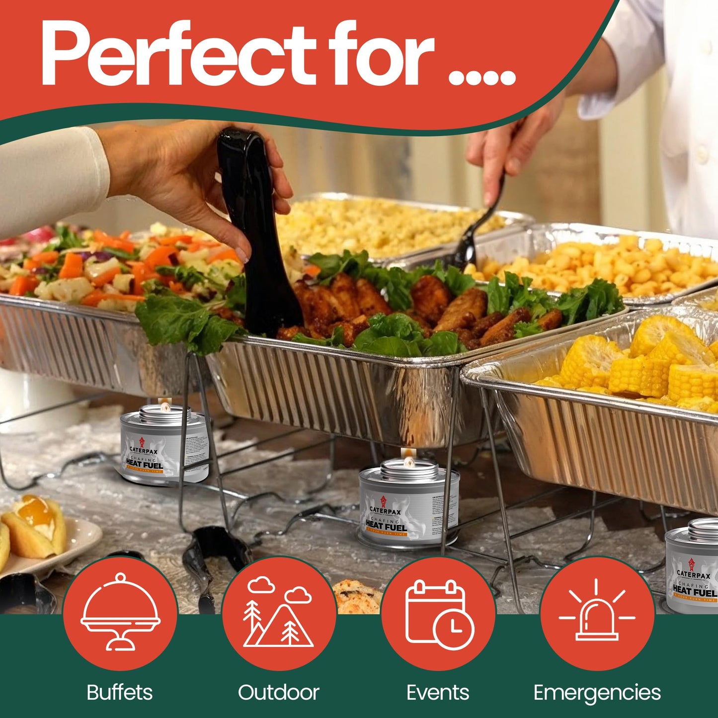 Caterpax - 24 Pack - 6 Hour Chafing Fuel Cans for Food Warmers & Chafing Buffet Trays – Odorless, Smokeless, Long Burn Wick, Easy Lighting, Liquid Fuel, Indoor Safe Buffet Fuel