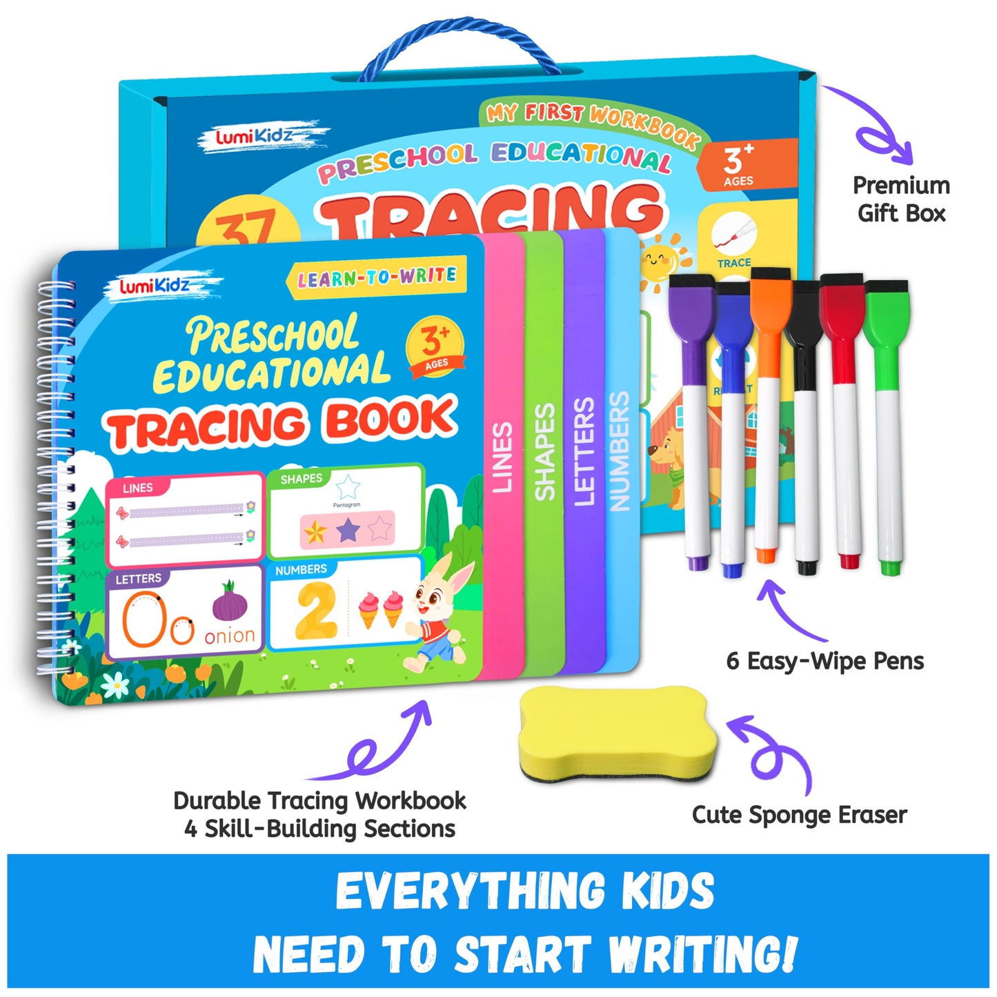 Preschool Learning Activities - Toddler Handwriting Practice and Tracing Books for Kids Ages 3-5, Montessori Busy Book, ABC Letter Number Workbooks, Autism Educational Gift for Boys and Girls