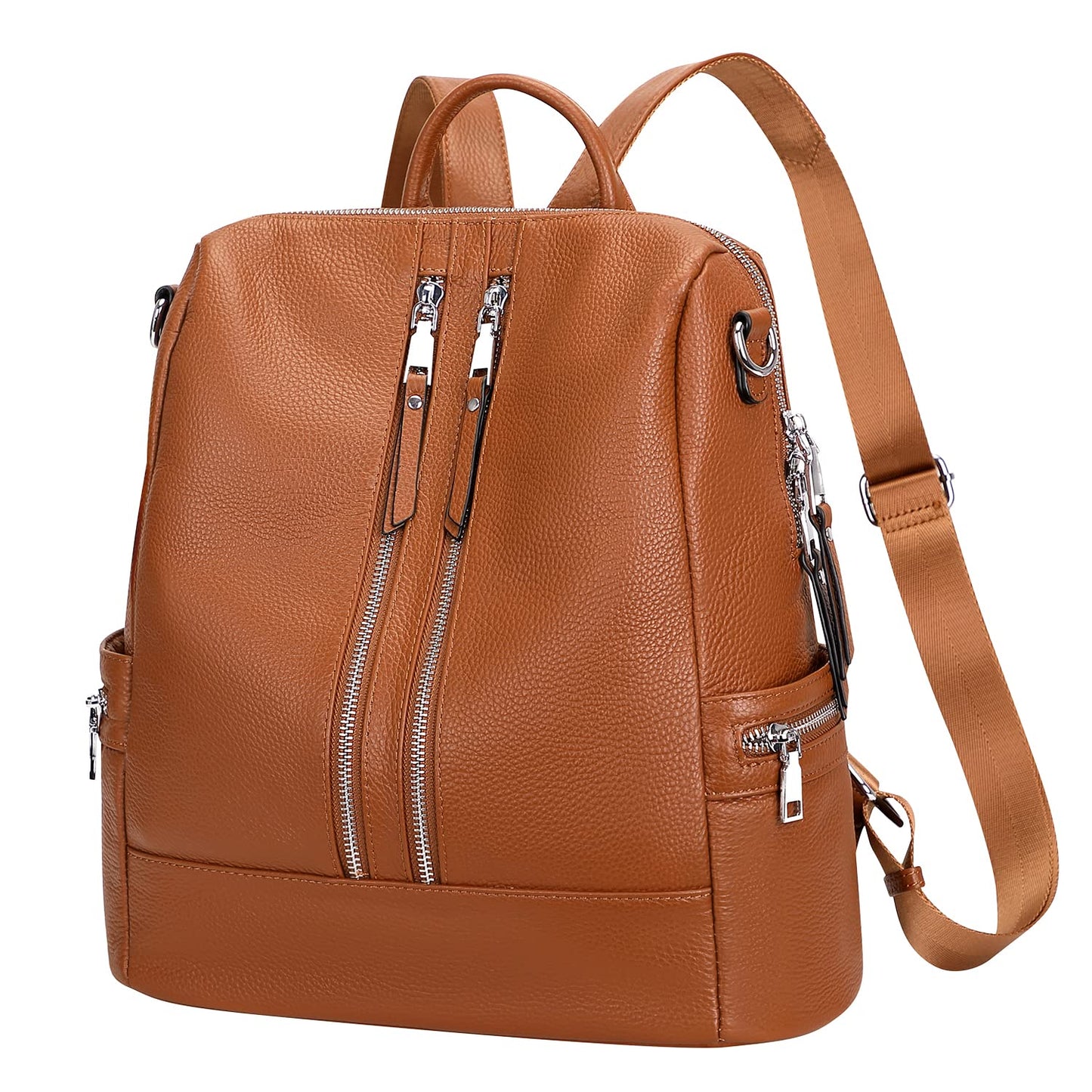 ALTOSY Genuine Leather Backpack Purse for Women Convertible Shoulder Bag Crossbody Bag with Laptop Compartment(S77 Caramel)