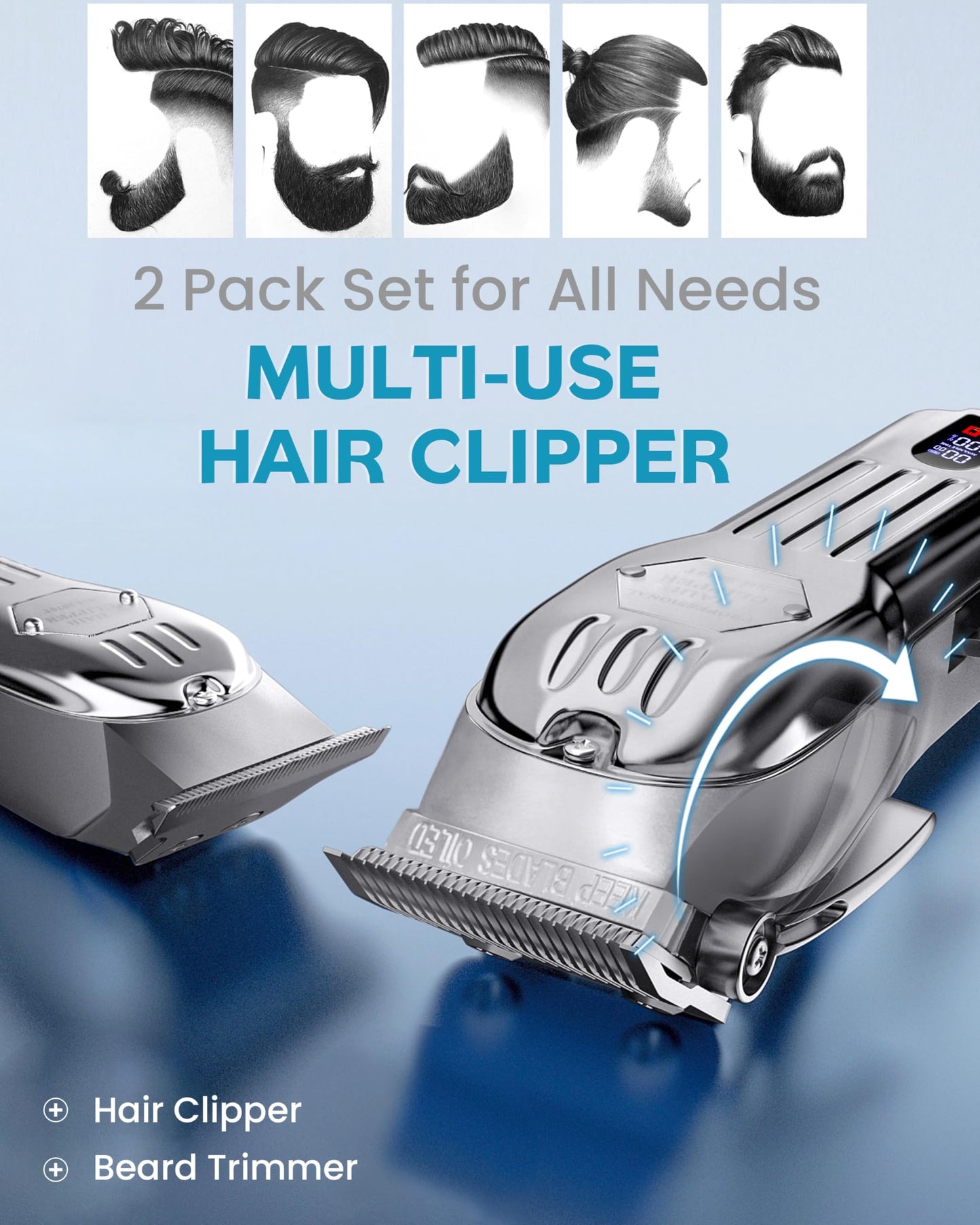 Professional Cordless Hair Clippers for Men, Trimmers Set and Barber Clippers for Haircut, Beard Trimmer Kit with LCD Display, Grooming Set, Rechargeable Hair Cutting Machine for Family