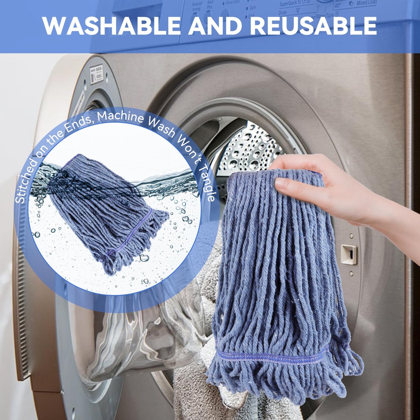 Commercial Heavy Duty Mop Heads Replacement for Rubbermaid: 6 Packs Industrial Wet Mop Head for Floor Cleaning - Commercial Products Looped End String Head Refills