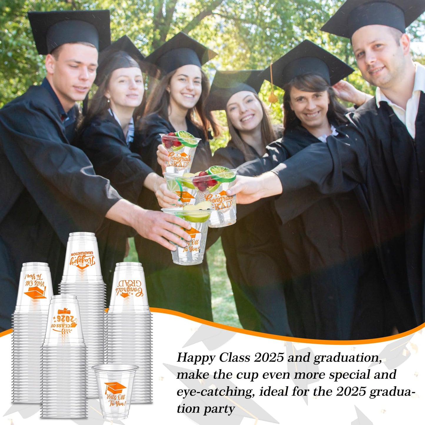 Eaasty 100 Pcs 12oz Graduation Cups 2026 Disposable Plastic Cups for Class of 2026 Graduation Party Congrats Grad Elegant Party Supplies Tableware Decorations (Orange)
