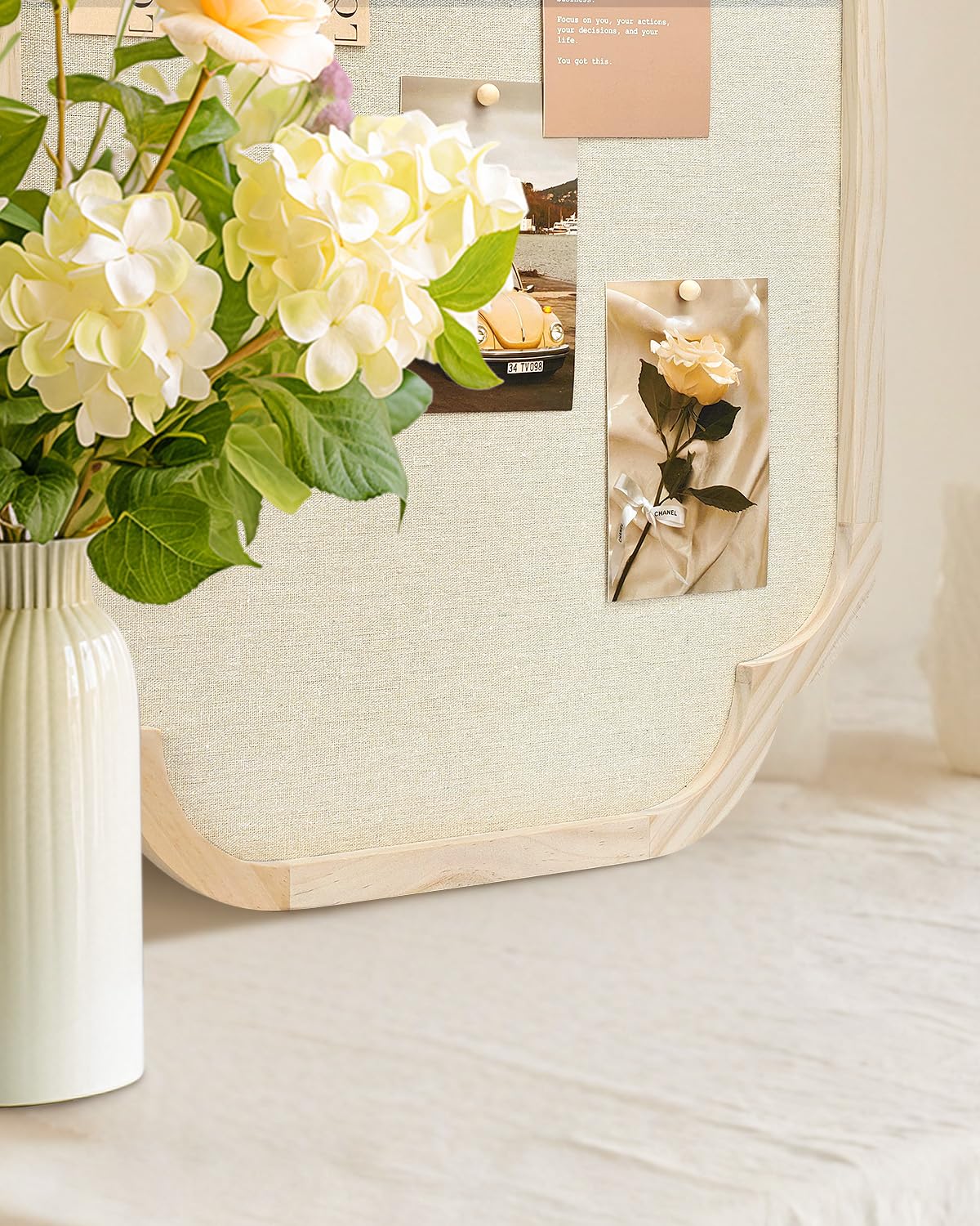 Modern Scalloped Pinboard, 20" x 30" Rustic Fabric Bulletin Board, Natural Wood, Decorative Pin Board for Farmhouse, Home Office & Vision Board Display