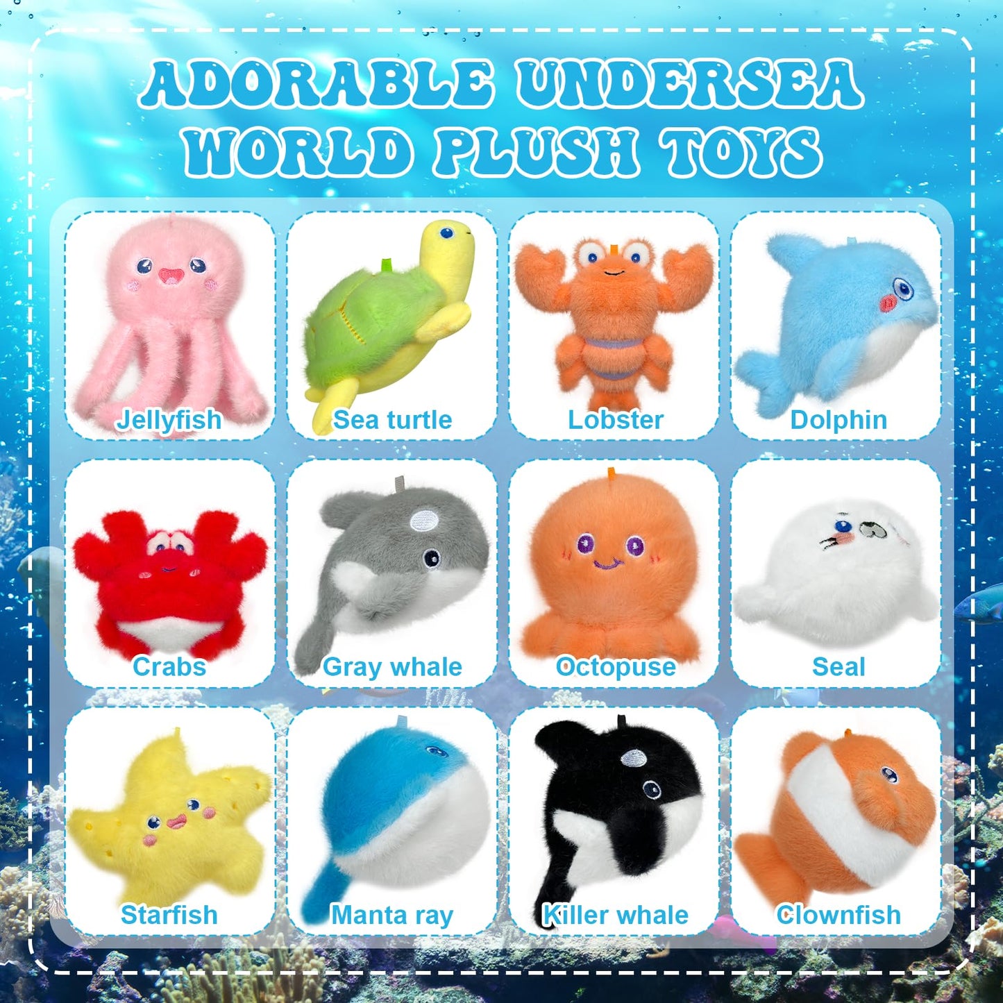 38 Pcs Adopt-A-Sea Animal Party Favors Include 12 Mini Plush Marine Animals Keychains 12 Sea Animals Party Boxes 12 Adoption Cards 1 Adopt Signboard for Animal Theme Party Birthday Party School Prizes