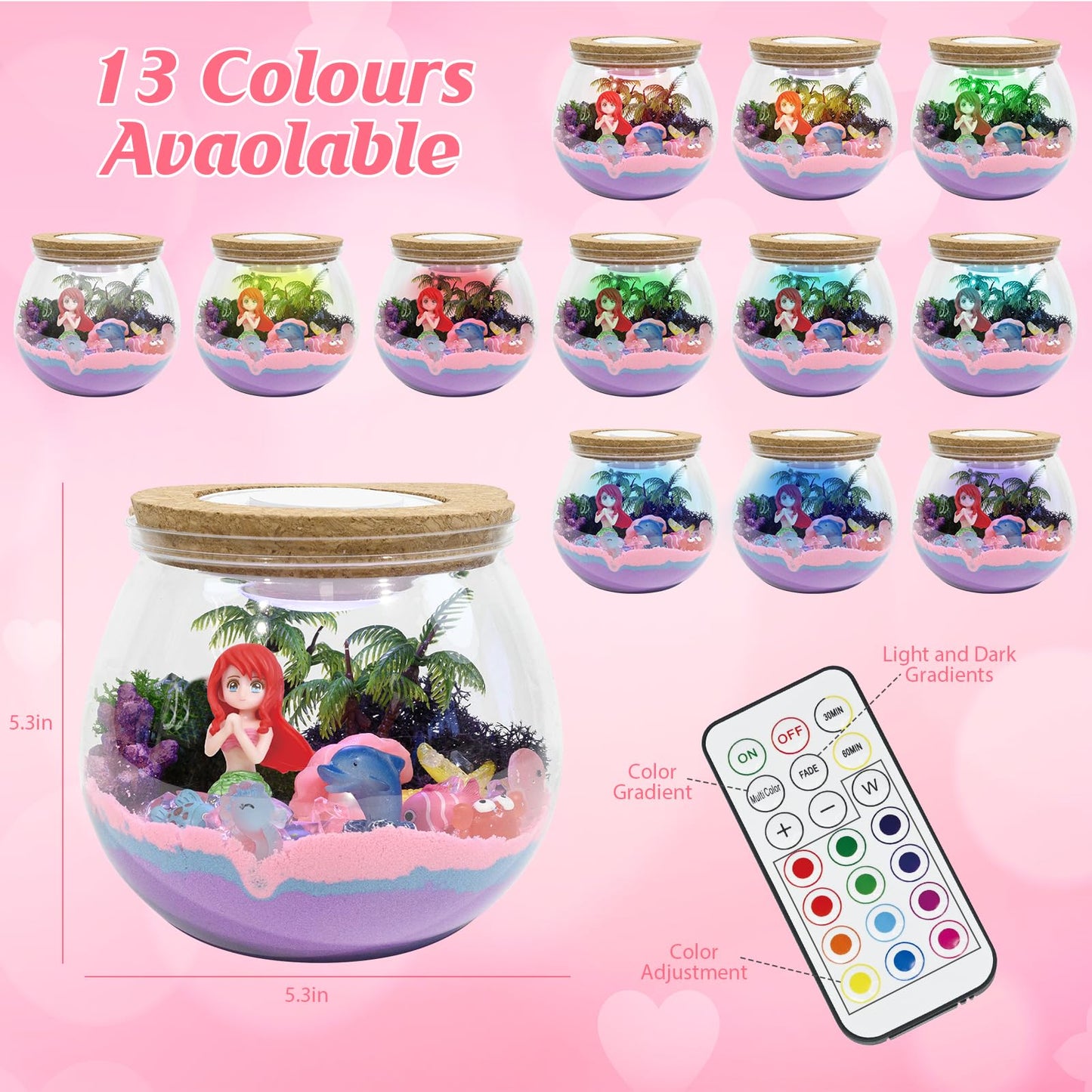 lonfypeng Mermaid Terrarium Kit - DIY Craft Kit for Girls Ages 4-12 - LED Night Light & Remote Control - Fantasy Themed Science Kit