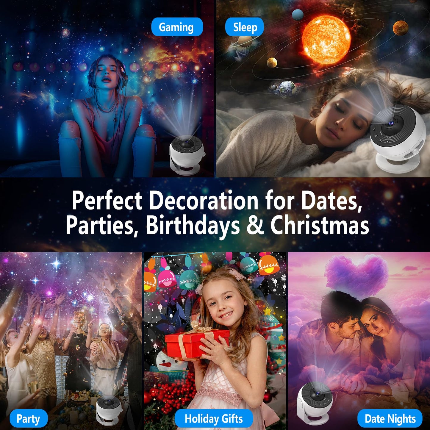 Upgrade Galaxy Projector for Bedroom, Home Planetarium Projector Lamp,LED Space Galaxy Lamp, Room Decor for Kids Adults with 14 Planet Discs, Moon/Halloween/Birthdays Light Star Projector with Timer