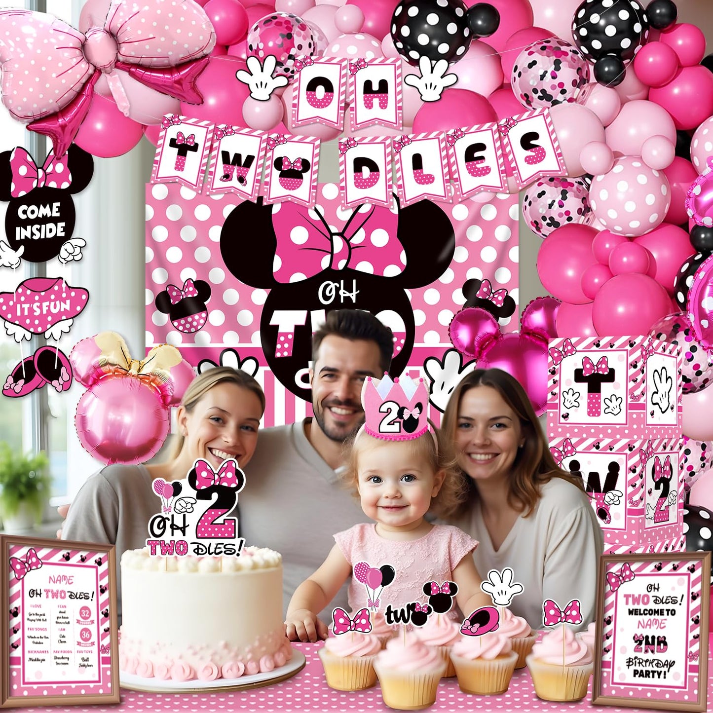 Oh Twodles Birthday Party Supplies Girl, 2nd Birthday Decorations for Girl, 150 Pcs 2 Year Old Party Decorations