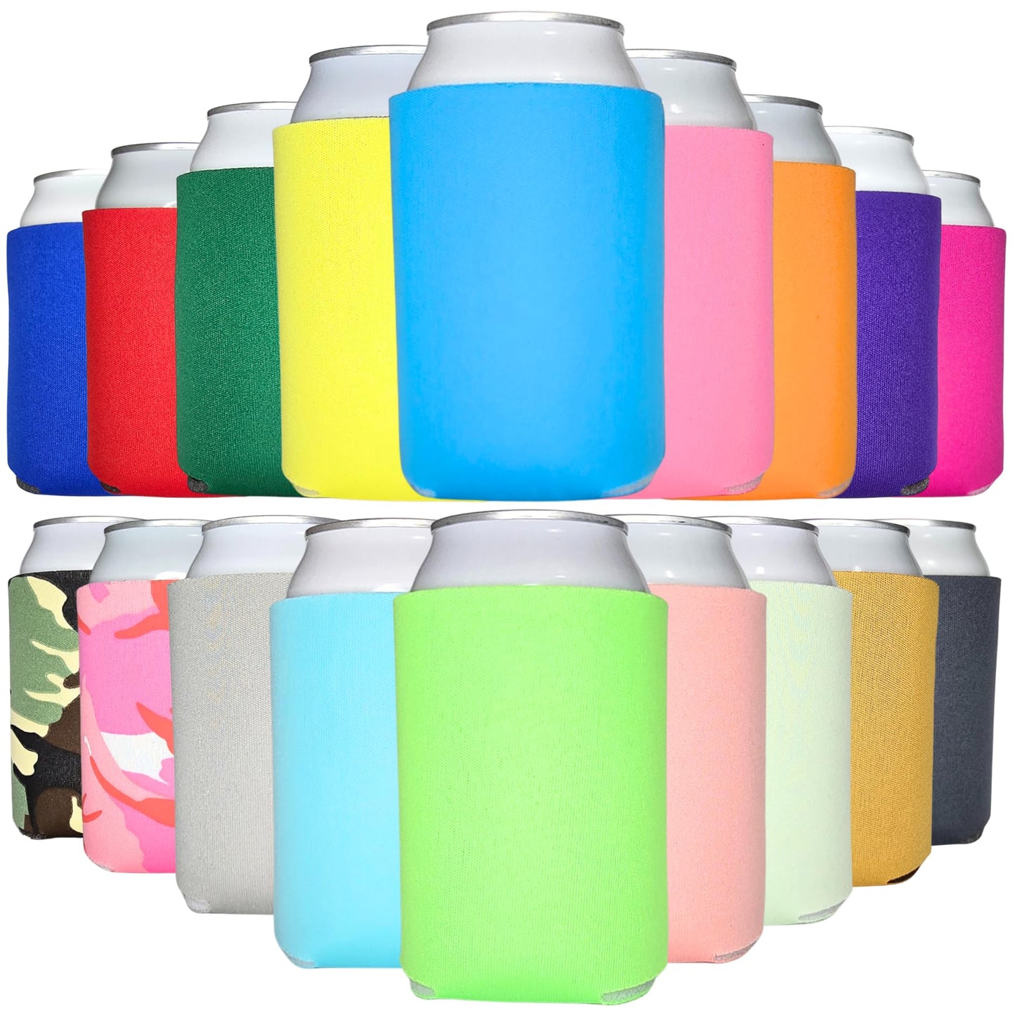 TahoeBay Bulk Blank Beer Can Cooler Sleeves (50-Pack) Sublimation Blanks for Vinyl Plain Soft Foam Can Sleeves Coolers for Soda Cans & Bottles Solid Color (Multicolor)