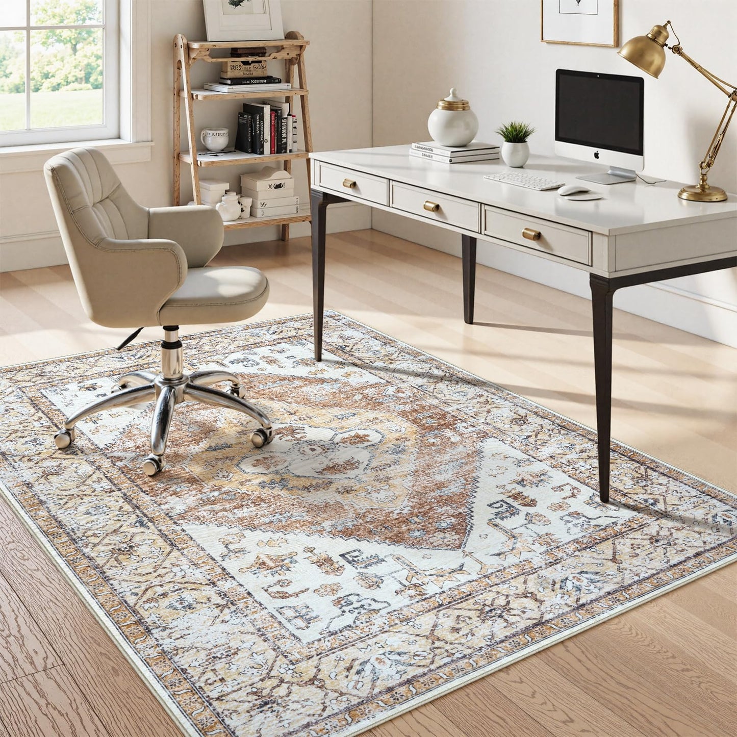 Anidaroel 5x7 Office Chair Mat for Hardwood Floor/Tile, Desk Chair Mat for Home Offices, Under Desk Rug for Rolling Chair, Anti-Slip Office Rugs for Rolling Chairs, Large Floor Protector Rug, Khaki