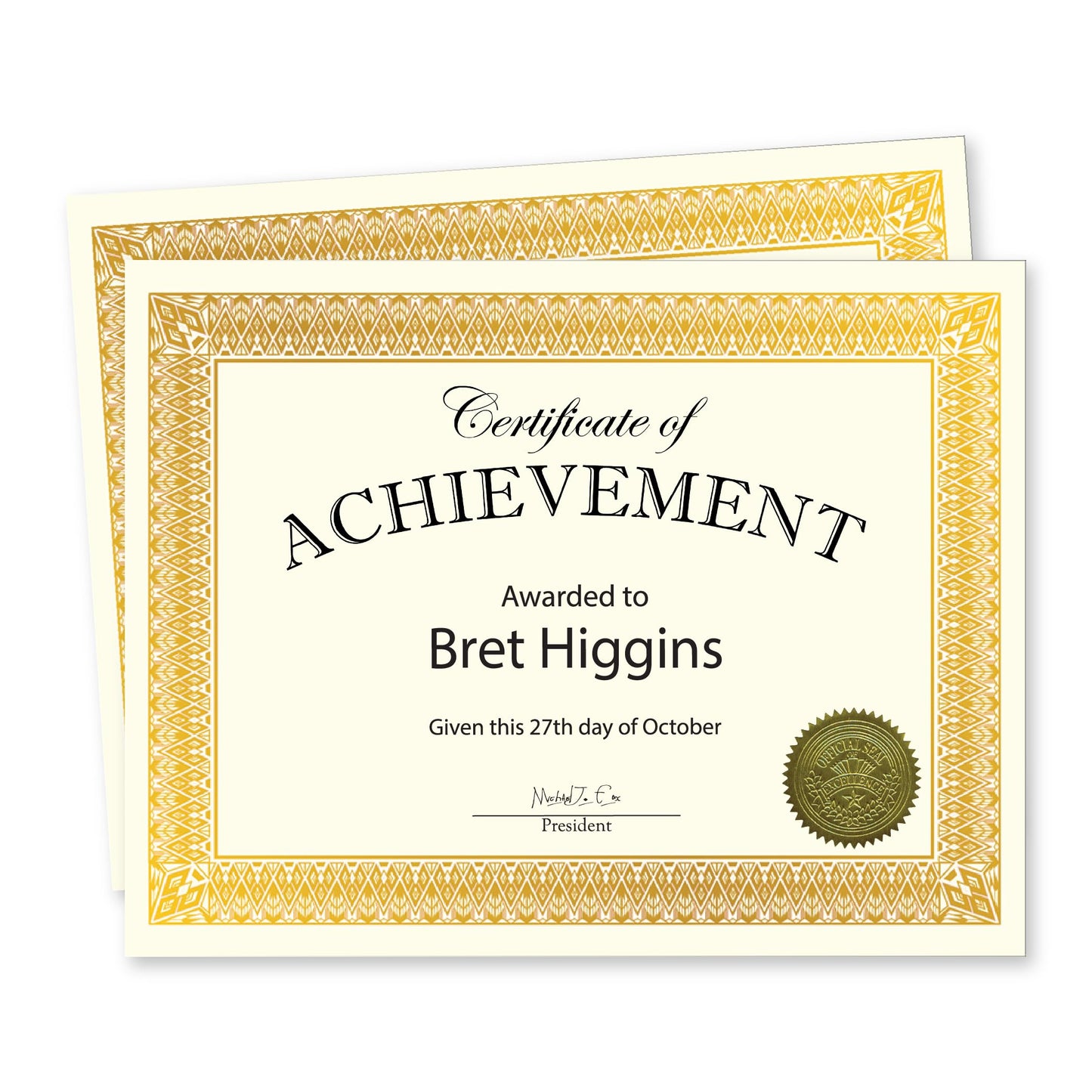 Geographics Navy Blue Linen Certificate Award Kit with Gold Foil Seals & Ivory Cardstock Certificates, 8.5″ x 11″, 75-Piece Recognition Set