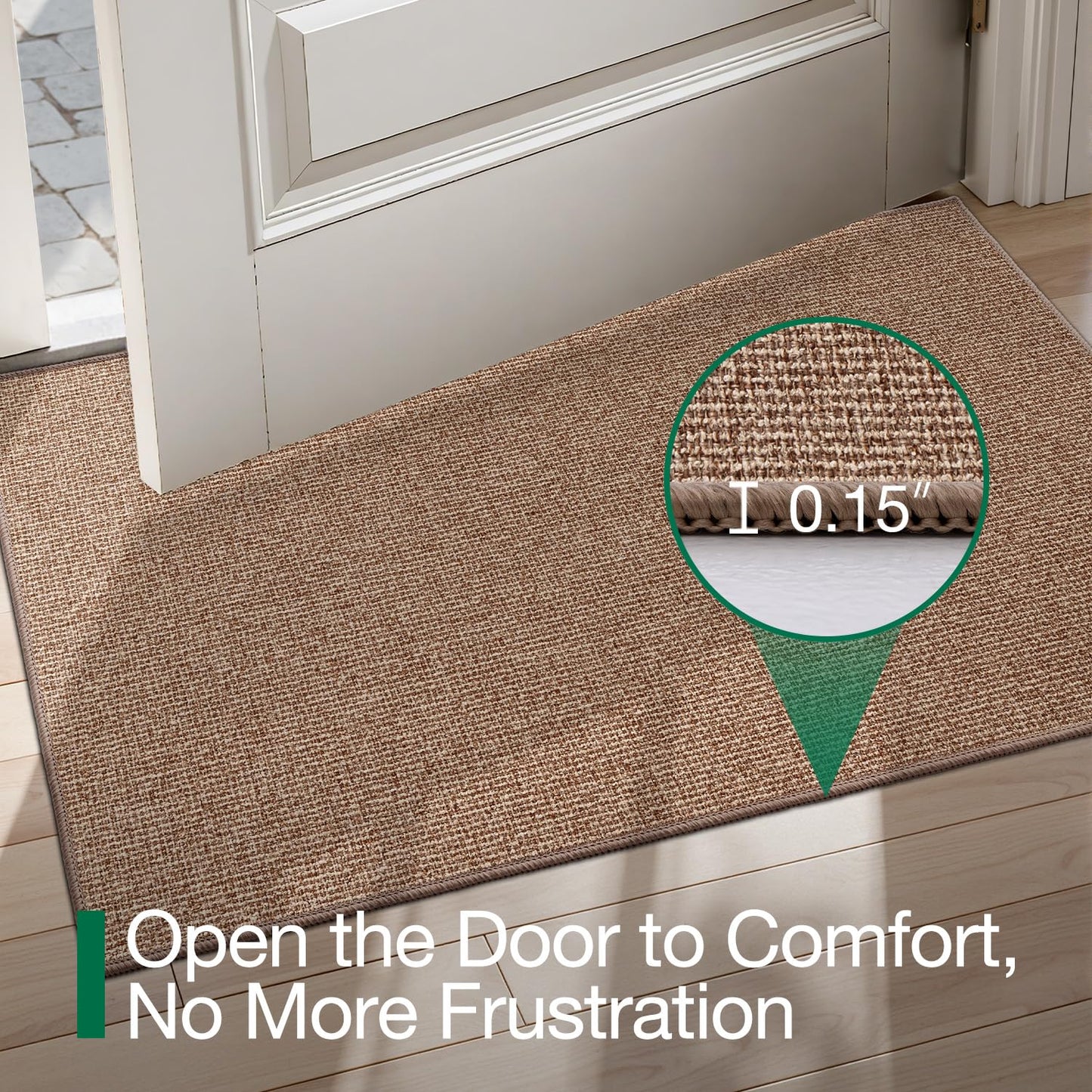 LUMI Indoor Door Mat 36"x56", Ultra Thin Low Profile Non-Slip Doormat for Home Entrance, Absorbent & Stain-Resistant Welcome Mats, Washable Entryway Mat for Front Door, Patio, Porch, Camel