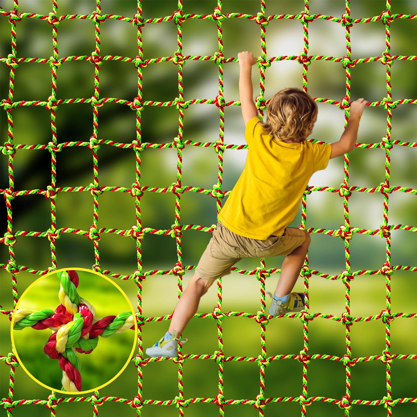 LAKNUAL Climbing Net, 3.3ft X 6.6ft Polyester Climbing Cargo Net for Kids Outdoor, Heavy Duty Large Military Playground Equipment, Rope Ladder, Swingset, Indoor & Outdoor, Treehouse, Jungle Gyms