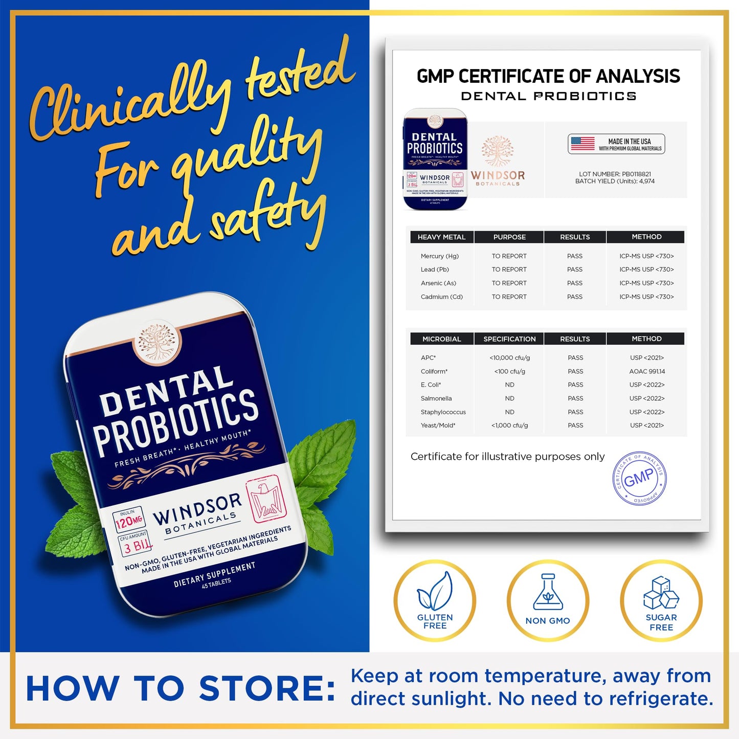 Dental Probiotics for Teeth and Gums - Oral Probiotics for Mouth Bad Breath - 3BN CFU Lactobacillus Salivarius Tablets Paracasei Rhamnosus Streptococcus - 90 Chewable Dental Probiotic in Travel Tins