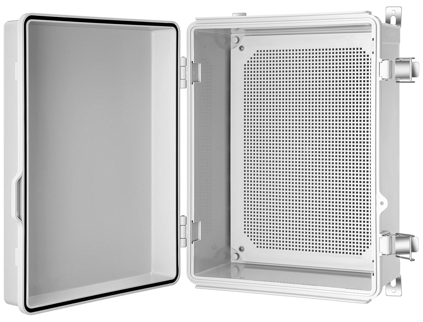 Gratury Junction Box, IP67 Waterproof Plastic Enclosure for Electrical Project, Hinged Grey Cover, Includes Mounting Plate and Wall Bracket 410×310×180mm (16.1"x12.2"x7.1")
