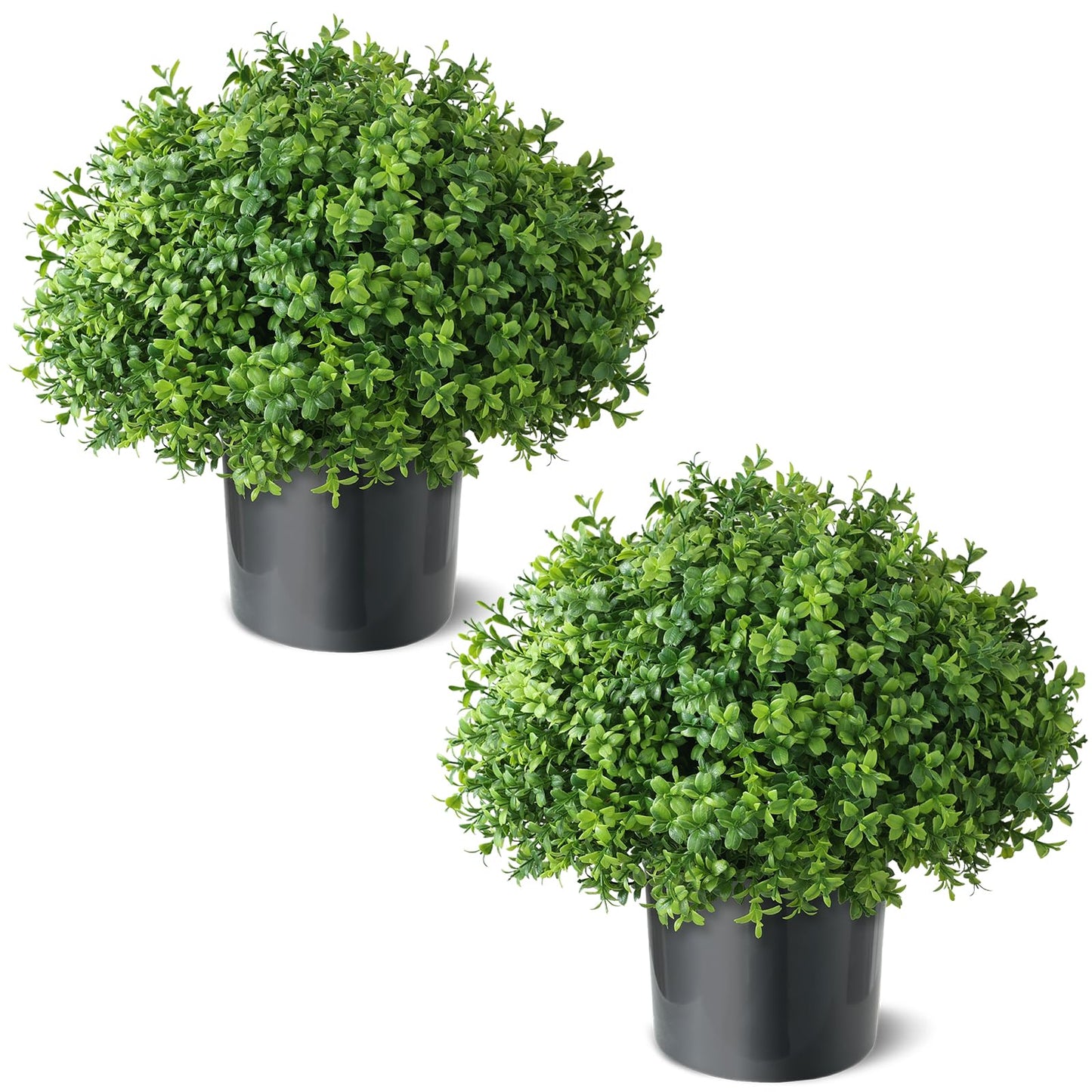 Set of 2 Artificial Boxwood Topiary Ball Trees - UV Resistant Faux Boxwood Potted Plants, Spring Summer Greenery Fake Bushes for Front Door Farmhouse Garden Porch Outdoor Decor