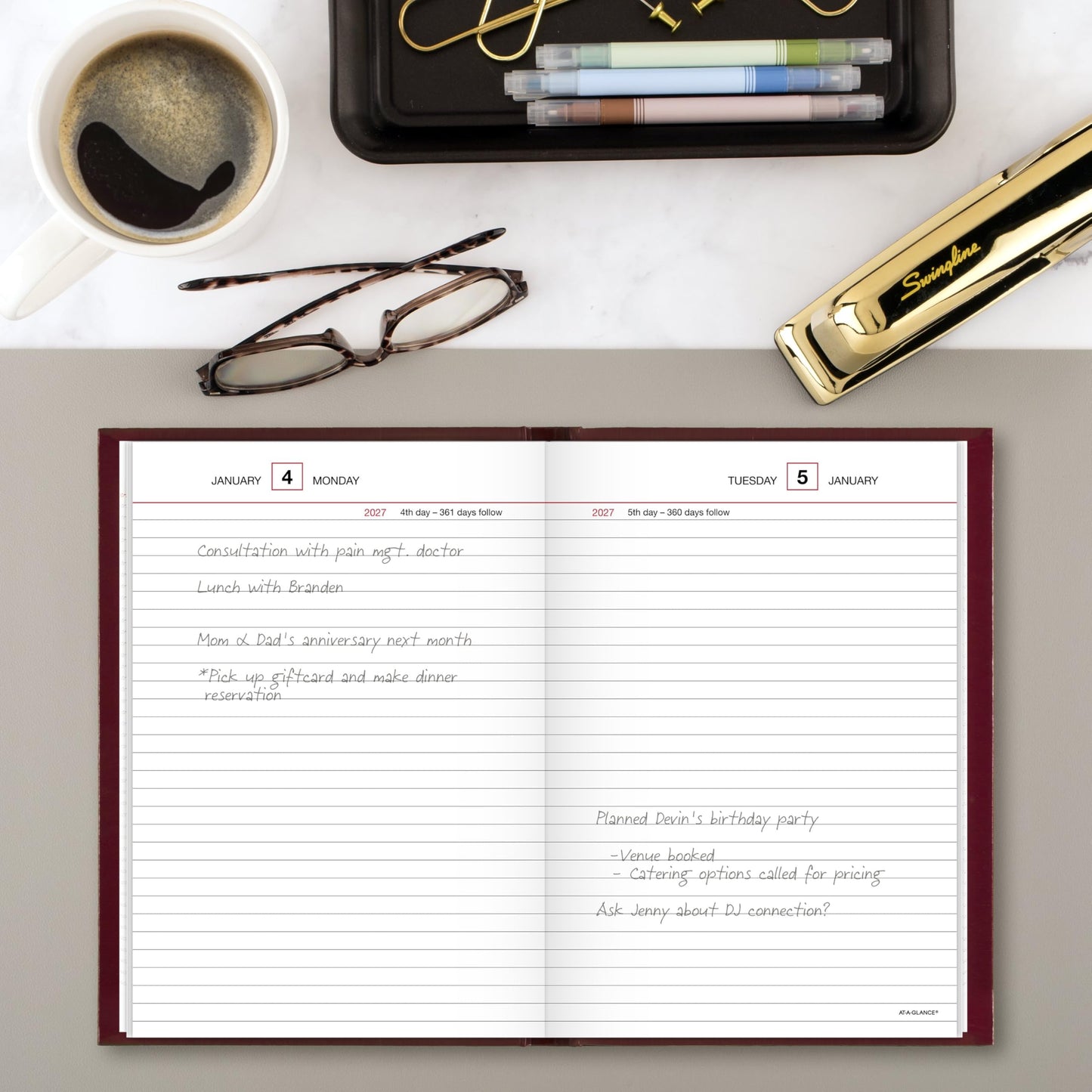 AT-A-GLANCE 2027 Daily Planner, Standard Diary, 5.75" x 8.25" Reminder Journal, Hardcover, Red (SD3891327)