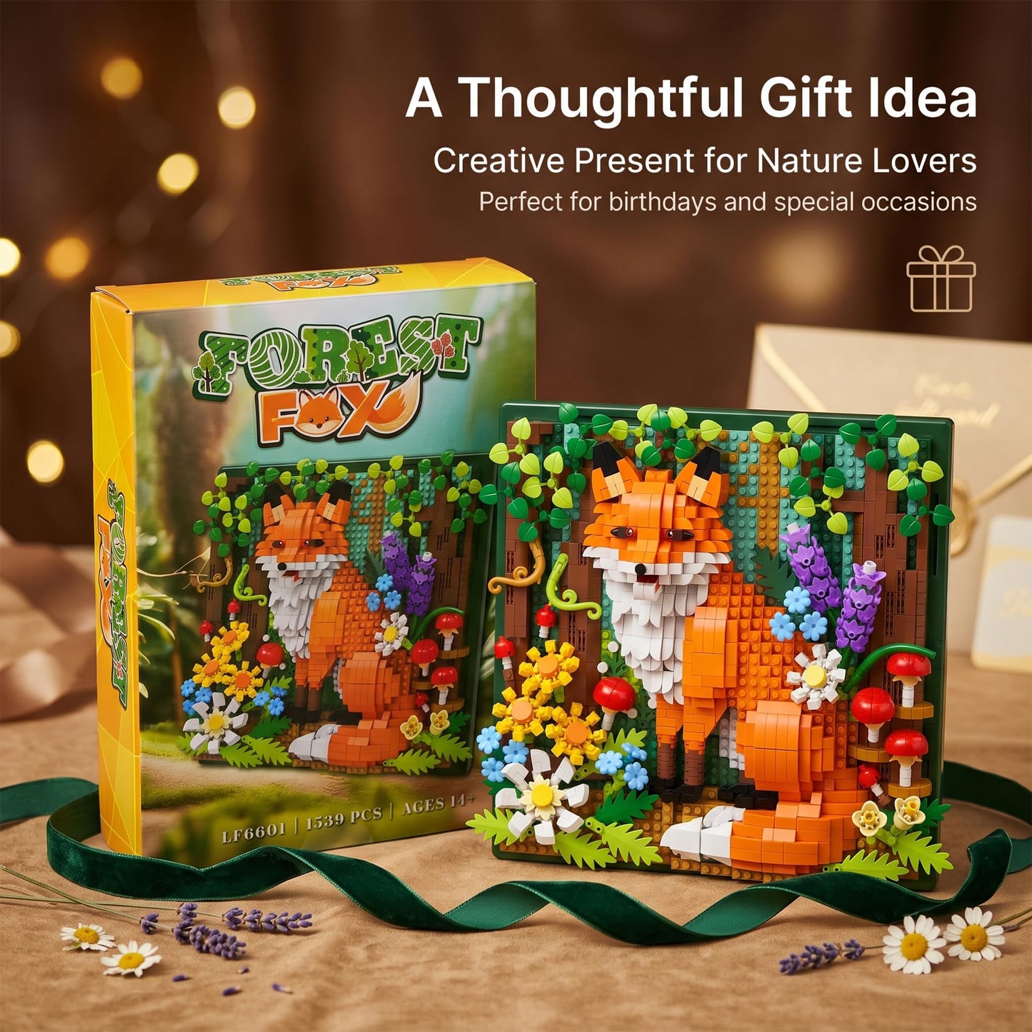Loyratche Fox Animal 3D Wall Art Micro Mini Building Blocks Set for Adults, Micro Brick Forest Building Set Home Wall Decor or Desk Display