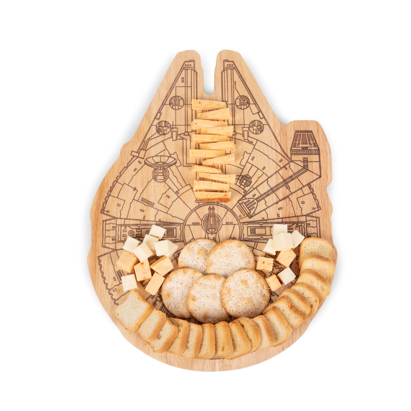 PICNIC TIME Star Wars Millennium Falcon 16 Inch Serving Board, Wood Cheese and Charcuterie Board, Decorative Cutting Board with Hanging Hole, (Parawood)