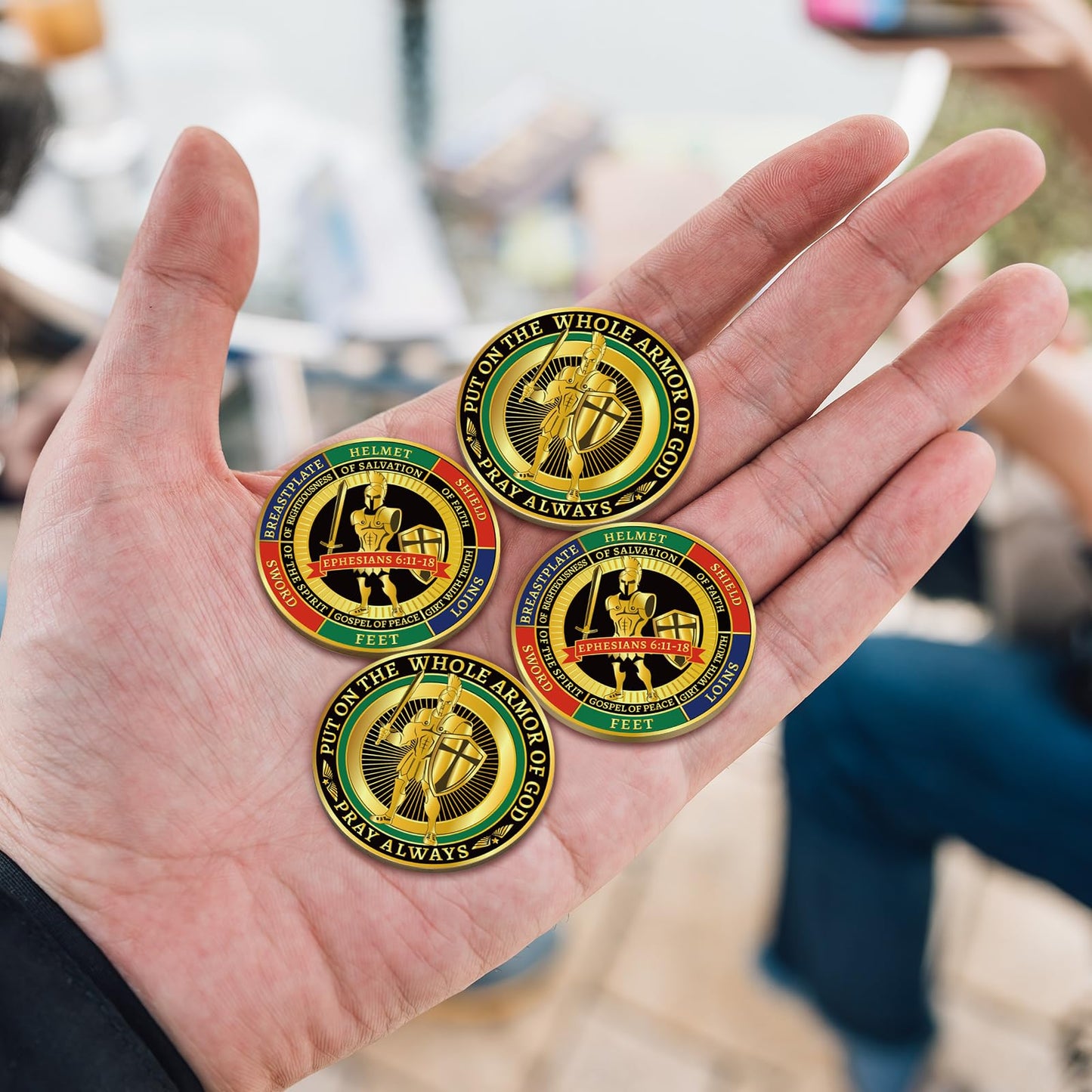 Nosiny 40 Pcs Put on The Whole Armor of God Coins Bulk Christian Challenge Coins Metal Commemorative Prayer Gifts for Men Collectors, Religious Church Party Military Souvenir(Vivid)