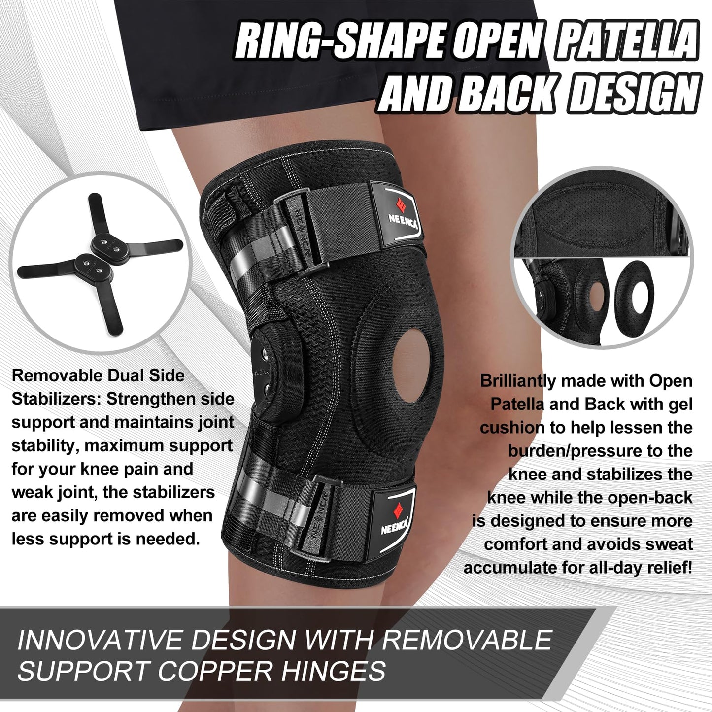 NEENCA Professional Knee Brace for Knee Pain, Adjustable Hinged Knee Support with Removable Side Stabilizers, Strong Stability for Joint Pain Relief, Arthritis, Meniscus Tear, ACL, PCL, Runner, Sports