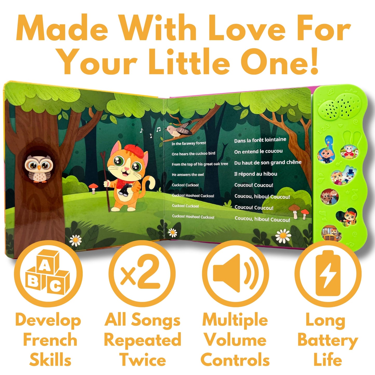 Lulu Learns French Vol. 3: Musical Baby Book in French, Bilingual Baby Book for Toddlers 1-3, Kids, Girls & Boys, Interactive French Toy for Babies & Children