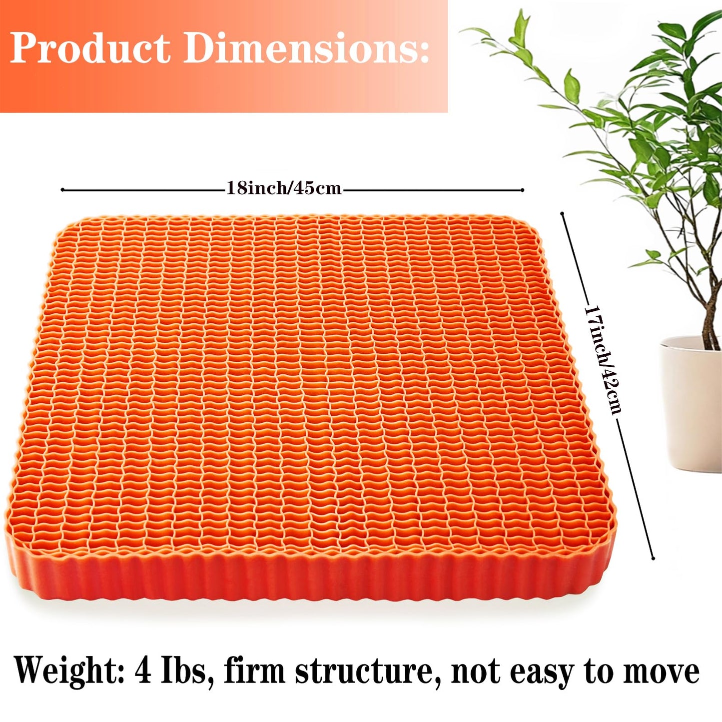 Wiesumirt Innovative Gel Seat Cushion for Long Sitting, Large Cooling Supportive Seat Cushion for Back, Sciatica, Tailbone Pain Relief, Used for Office, Wheelchair, Car, Home, Stadium, Kayak.(Orange)