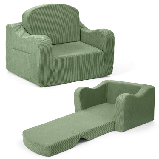 Airpanda Comfy Kids Chair and Couch, 2-in-1 Convertible Kids Sofa, Soft Fold-Out Design, Removable Washable Cover, Green