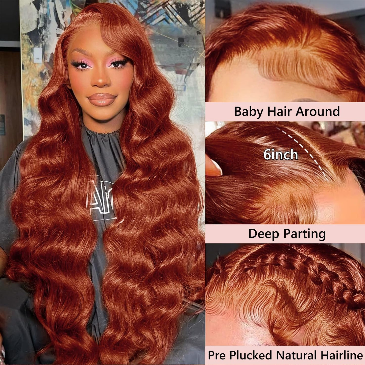 180% Density 13x6 Lace Front Wigs Human Hair Pre Plucked 13x6 Reddish Brown HD Transparent Body Wave Lace Front Wigs For Women Ginger #33 Colored Brazilian Virgin Hair Glueless Wigs Human Hair 22Inch