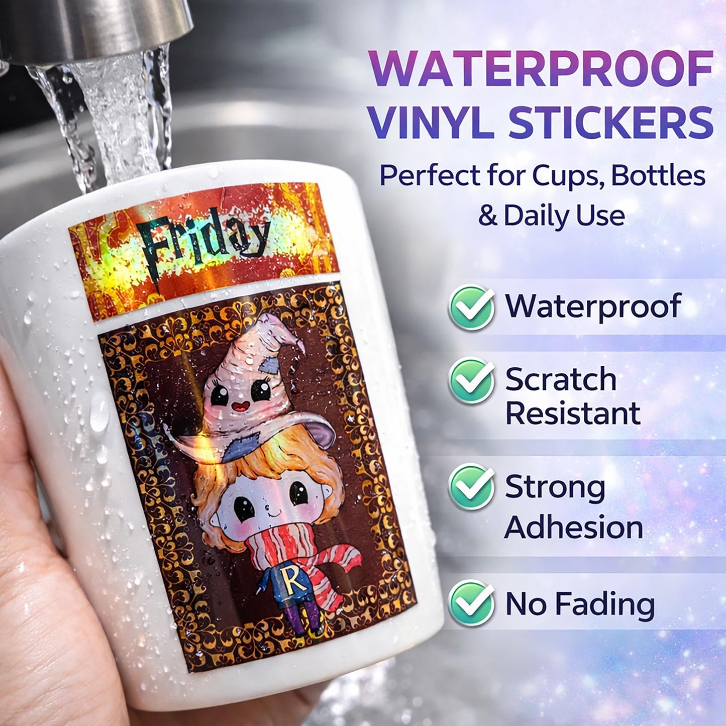 100 Sheets Holographic Sticker Paper 8.5x11 Inch Printable Waterproof Sticker Labels Rainbow Vinyl Sticker Paper for Inkjet or Laser Printer