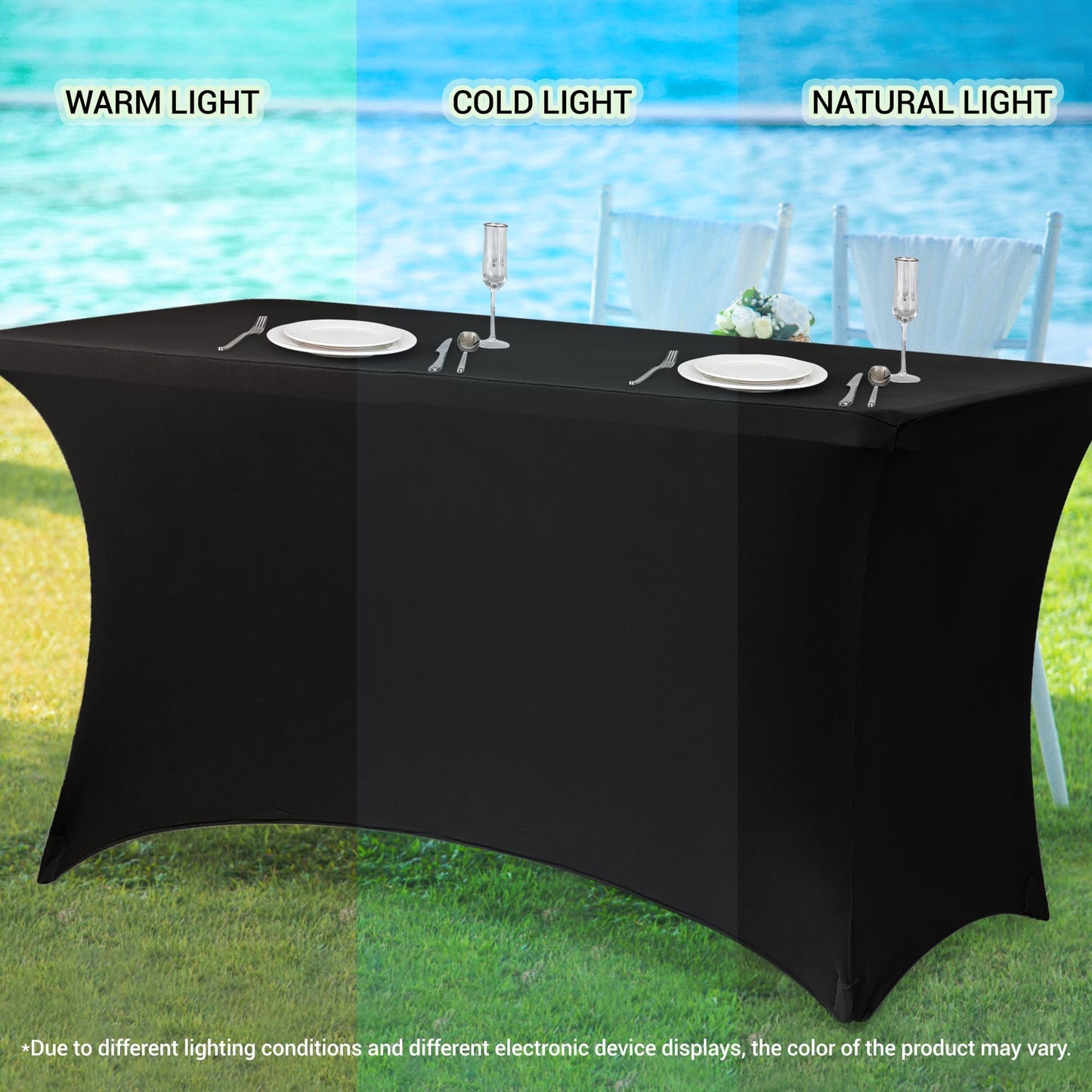Obstal 10 Pack Stretch Spandex Table Covers for 6 Foot Tables - 6 FT Rectangular Fitted Tablecloth Protector for Outdoor Wedding Banquet Birthday Party (Black, 72L x 30W x 30H Inches)