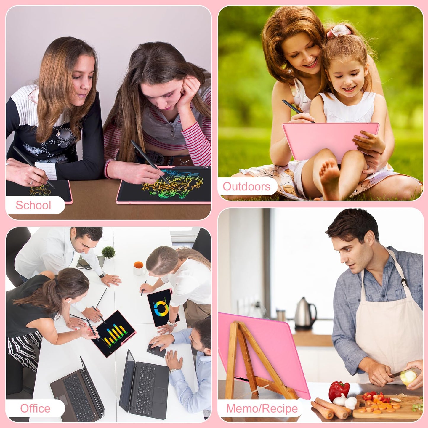 Kinayue LCD Writing Tablet for Kids, Rechargeable Doodle Board,Easter Basket Stuffers,Preschool Learning Toys Christmas Birthday Gift 3 4 5 6 7 Year Old Girls Boys (Pink, 21 Inch)