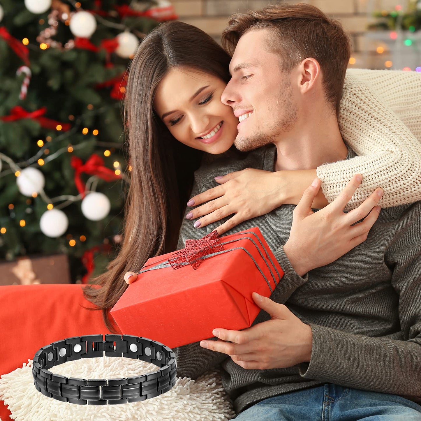 USWEL Ultra Strength Magnetic Bracelet - Titanium Steel Magnetic Bracelets for Men Women - Adjustable Length with Sizing Tool, Fathers Day/Mothers Day Jewelry Gift (Black)