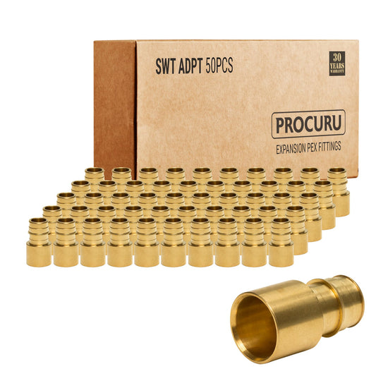 [50-Pack] PROCURU 1/2" PEX-A x 1/2" Female Sweat Adapter, Expansion PEX-A F1960 Brass Plumbing Fitting, Certified Safe (Fits over 1/2" Copper Pipe)