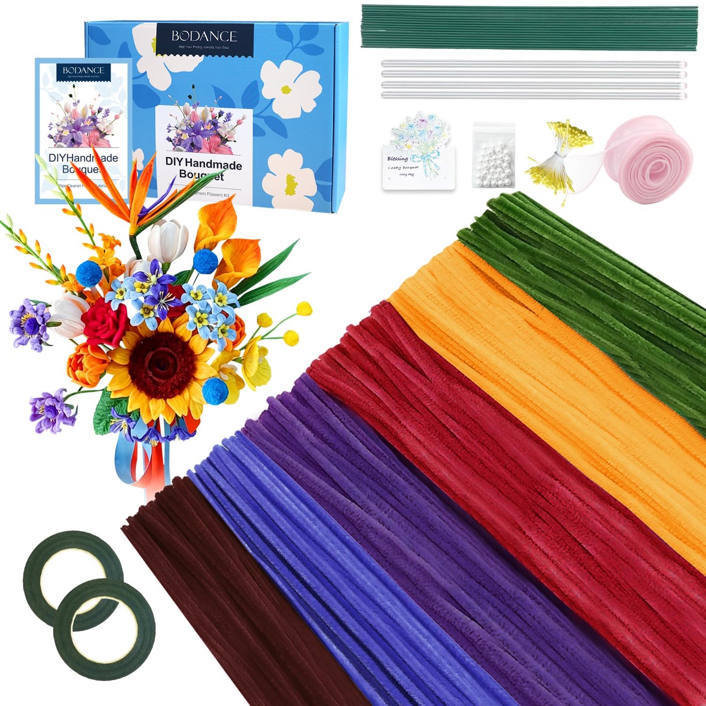 Pipe Cleaner Flower Kit, 600 PCS, 6 Deep Colors Chenille Stems