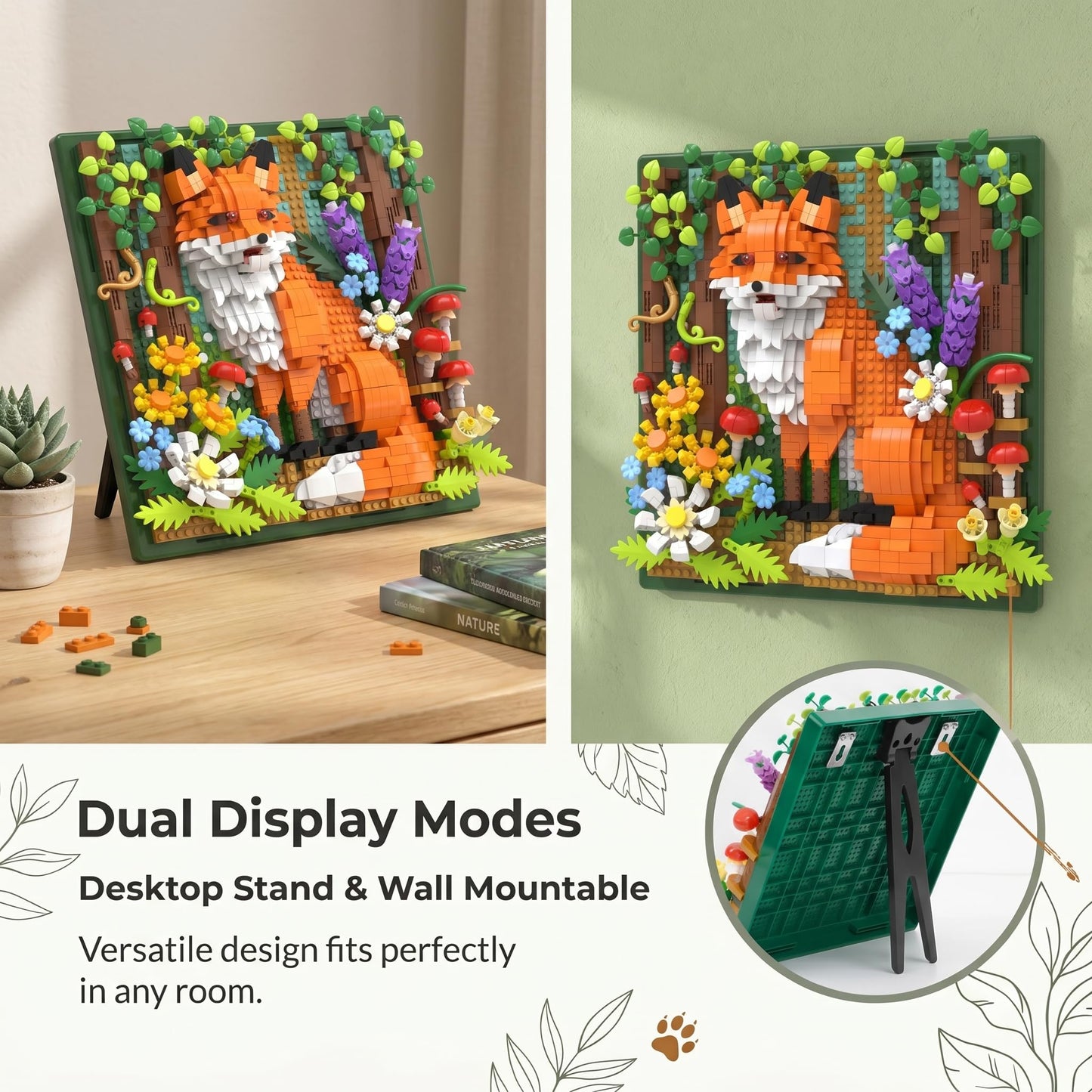 BeepZipp Forest Fox 3D Wall Art Micro Mini Building Blocks Set, 1539 PCS Animal Model Kit for Home Office Wall Decor or Tabletop Display, Unique Birthday Gift for Adults Teens Girls Boys Ages 14+