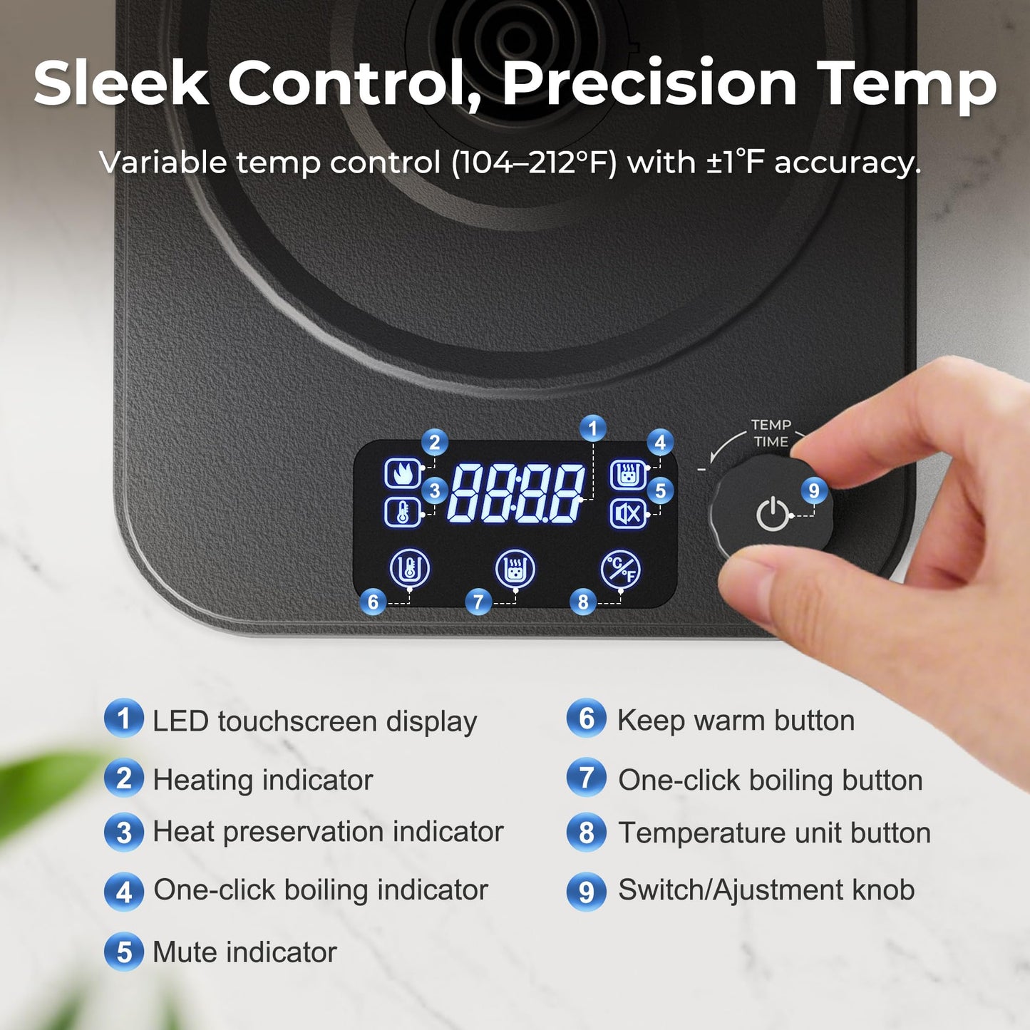 AGORVIO Gooseneck Electric Kettle, ±1°F Temperature Control Electric Kettle, 1.0L 1200W Fast Heating, 24H Keep Warm, 30Min Auto Memory, Food Grade Stainless Steel, Pour Over Kettle for Coffee and Tea