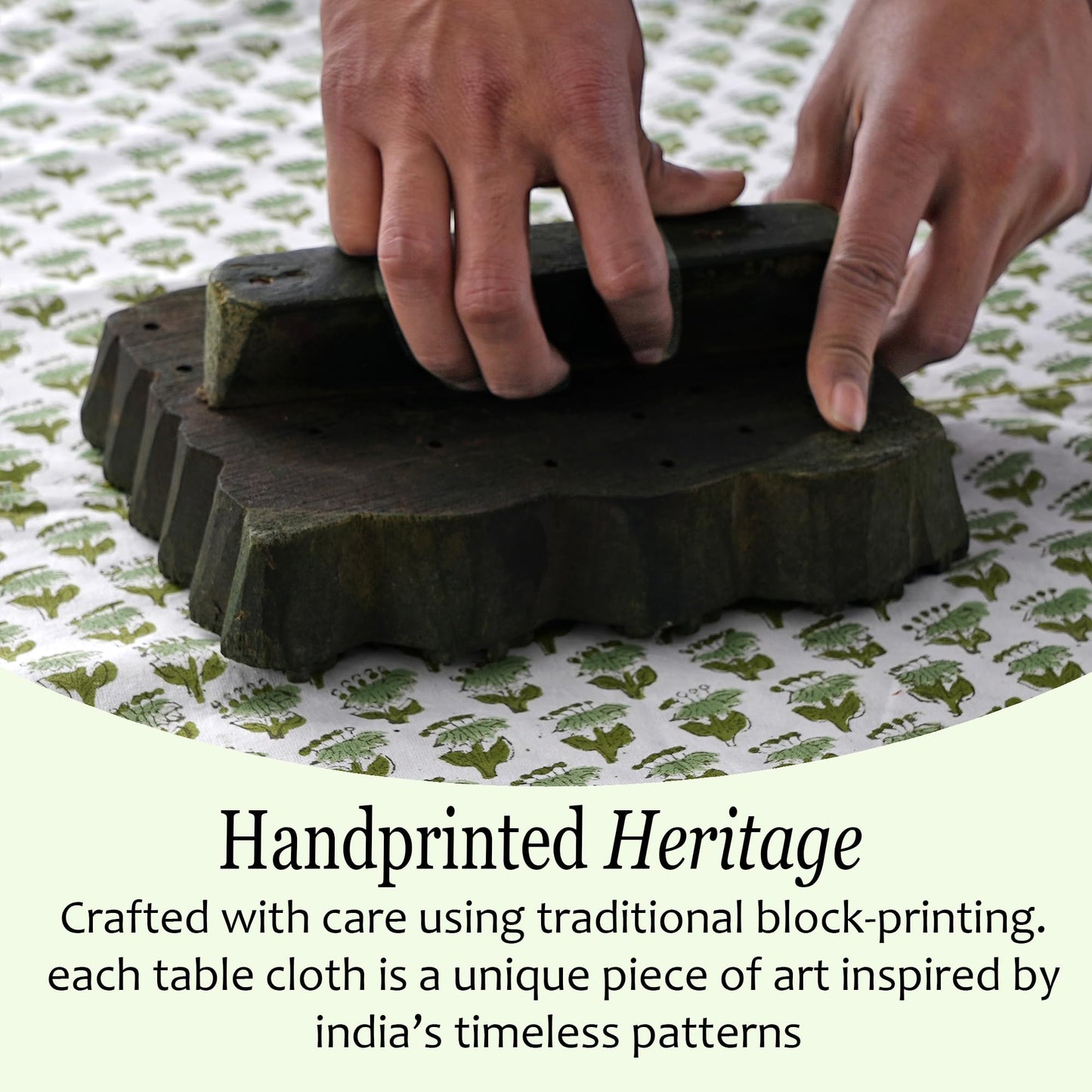 CPC Tablecloth 100% Cotton 70x118 Inch Indian Block Print Rectangle Table Cover, Table Cloth for Weddings, Spring/Summer, Barbeque - Emerald Green