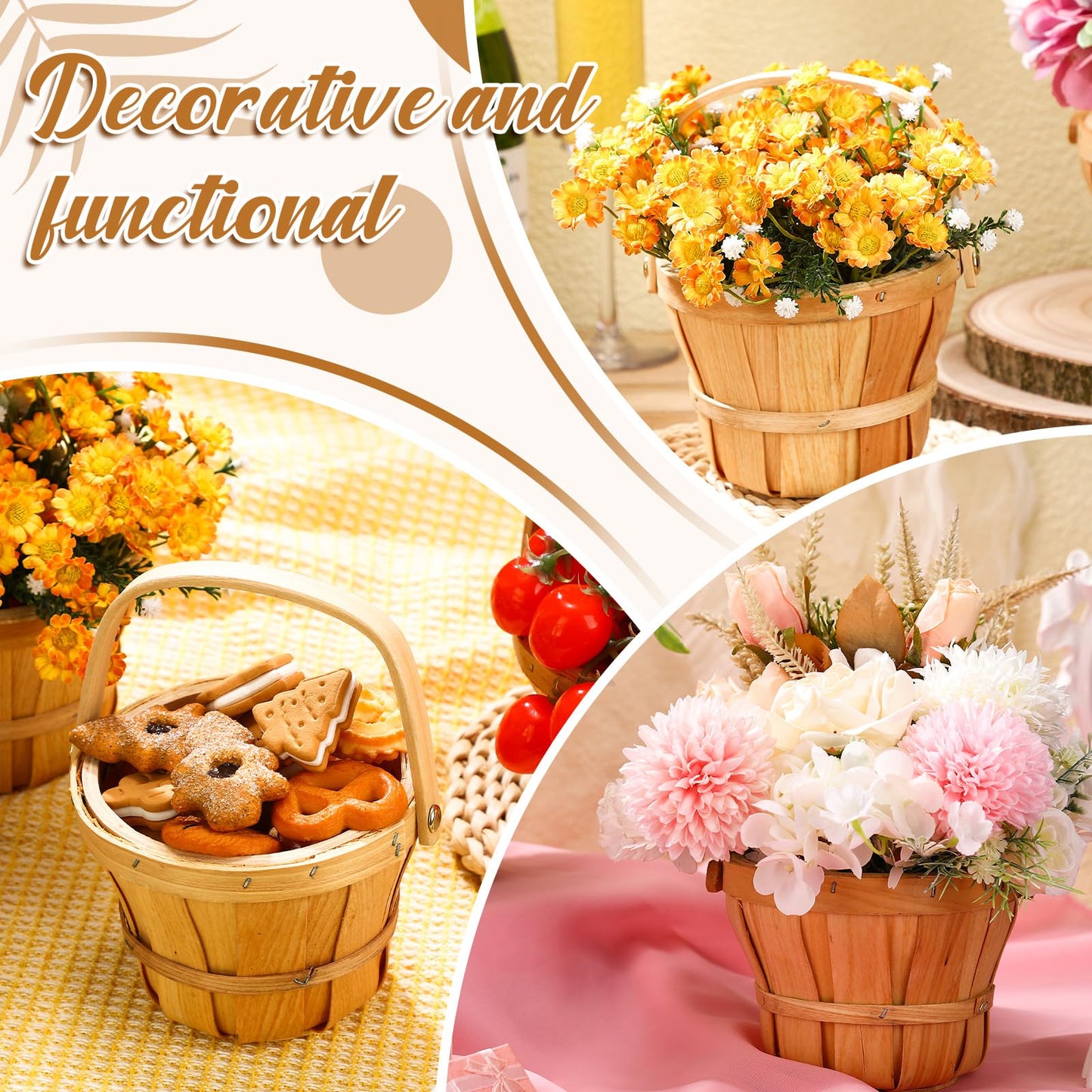 Marsui Mini Wooden Apple Baskets Bulk for Gifts 4 x 5.1 Inch Mini Berry Baskets with Handle for Picnic Garden Picking Fruit Strawberry Flowers Crafts Picnic Home Wedding Party Decor(10 Pcs)