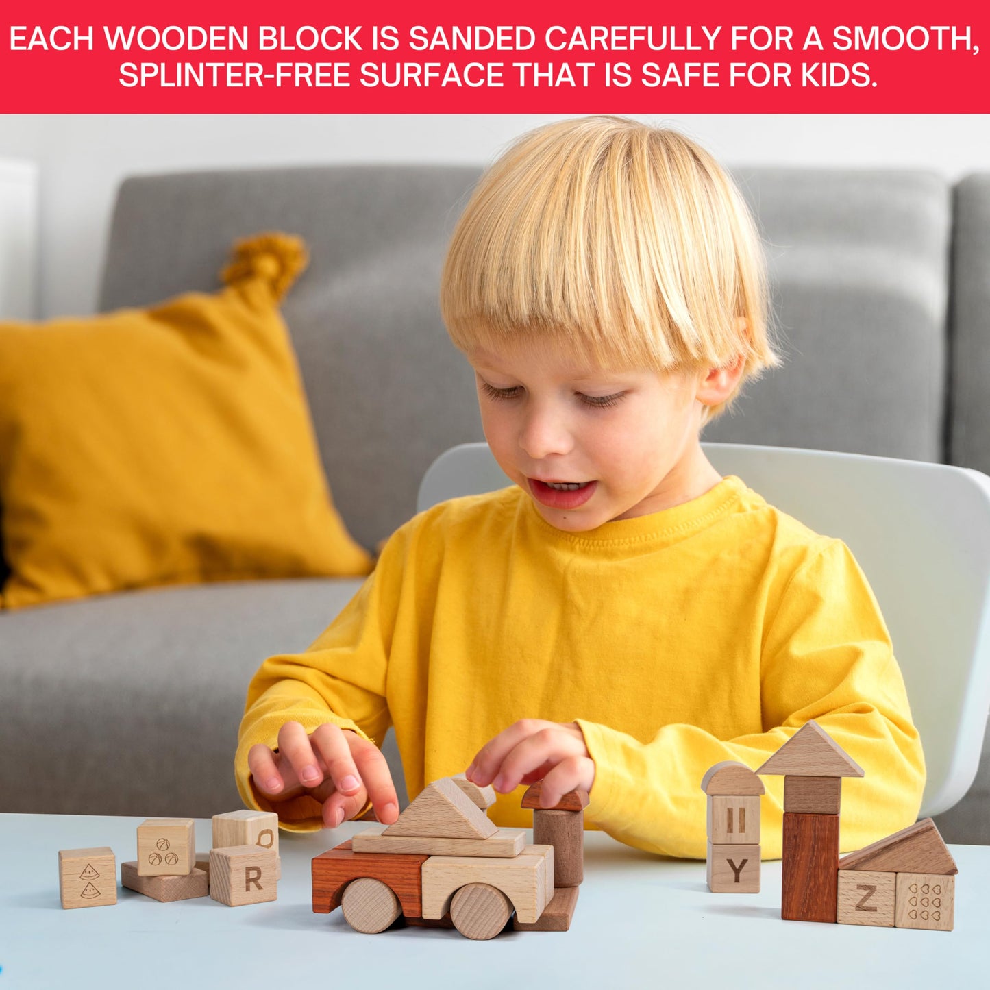 MOMOARI Alphabet Number Early Math Wooden Building Blocks