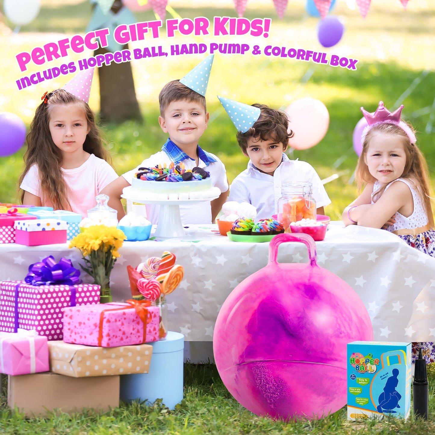 Upper Rider - 18 Inch Cloud Hopper Ball for Kids Age 3-8, Bouncy Ball with Handle, Inflatable Jump with Pump and Gift Box, Indoor Outdoor Balance Toy for Girls and