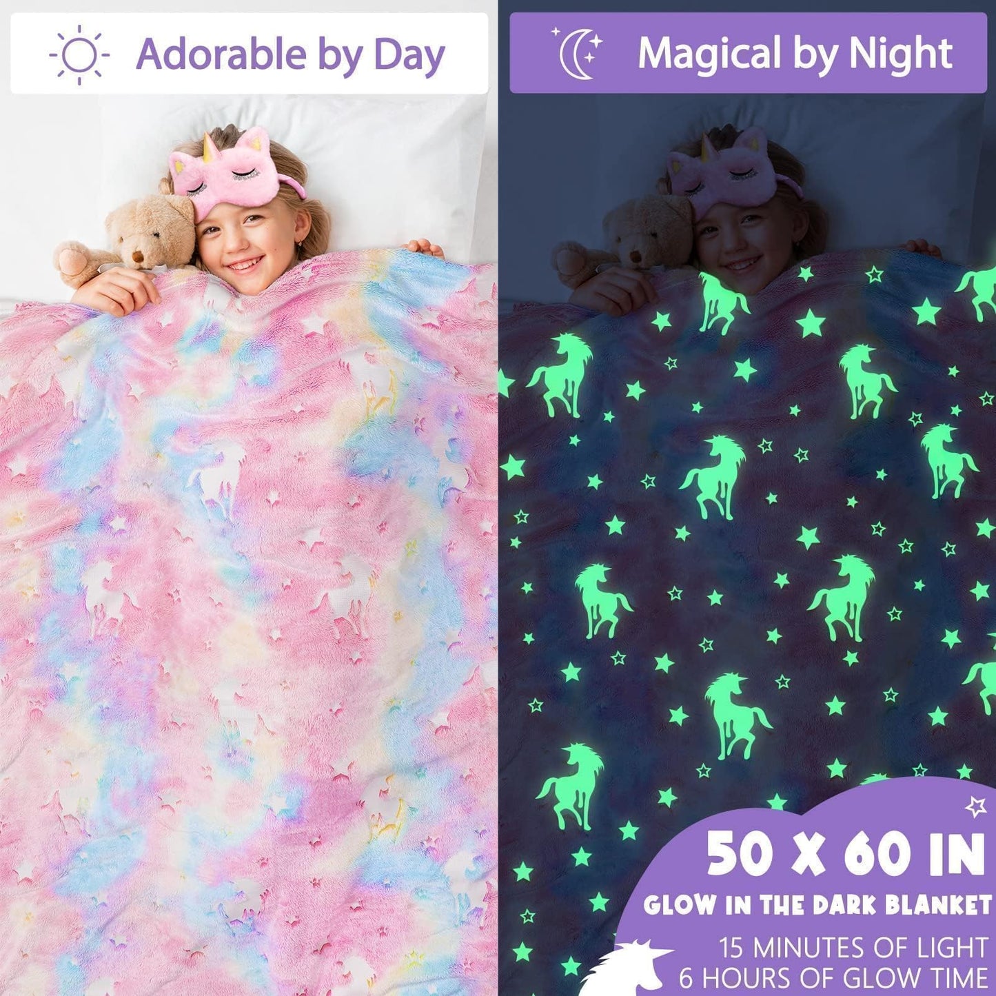 Unicorn Gifts for Girls 4-6 6-8, Birthday Valentines Gifts Set for Girls Age 4 5 6 7 8 9+ Year Old Tween Teen Girl Trendy Stuff Kids Unicorn Toys with Glow in The Dark Blanket Purse for Daughter Niece