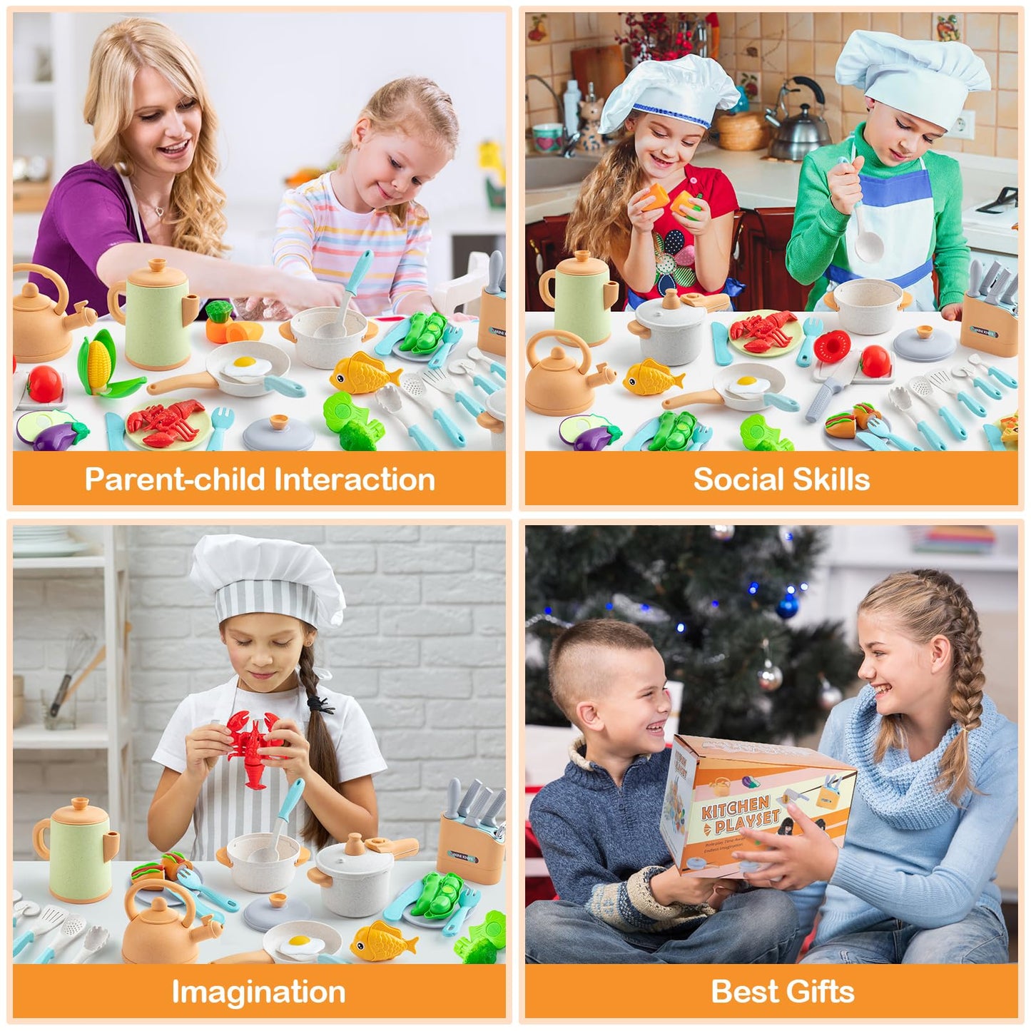 SWEYOGURT TIKJOYFUL 42Pcs Play Kitchen Accessories, Kids Kitchen Pretend Play Toys with Play Pots and Pans, Utensils Cookware Toys, Play Food Set, Toy Vegetables, Learning Gift for Girls Boys