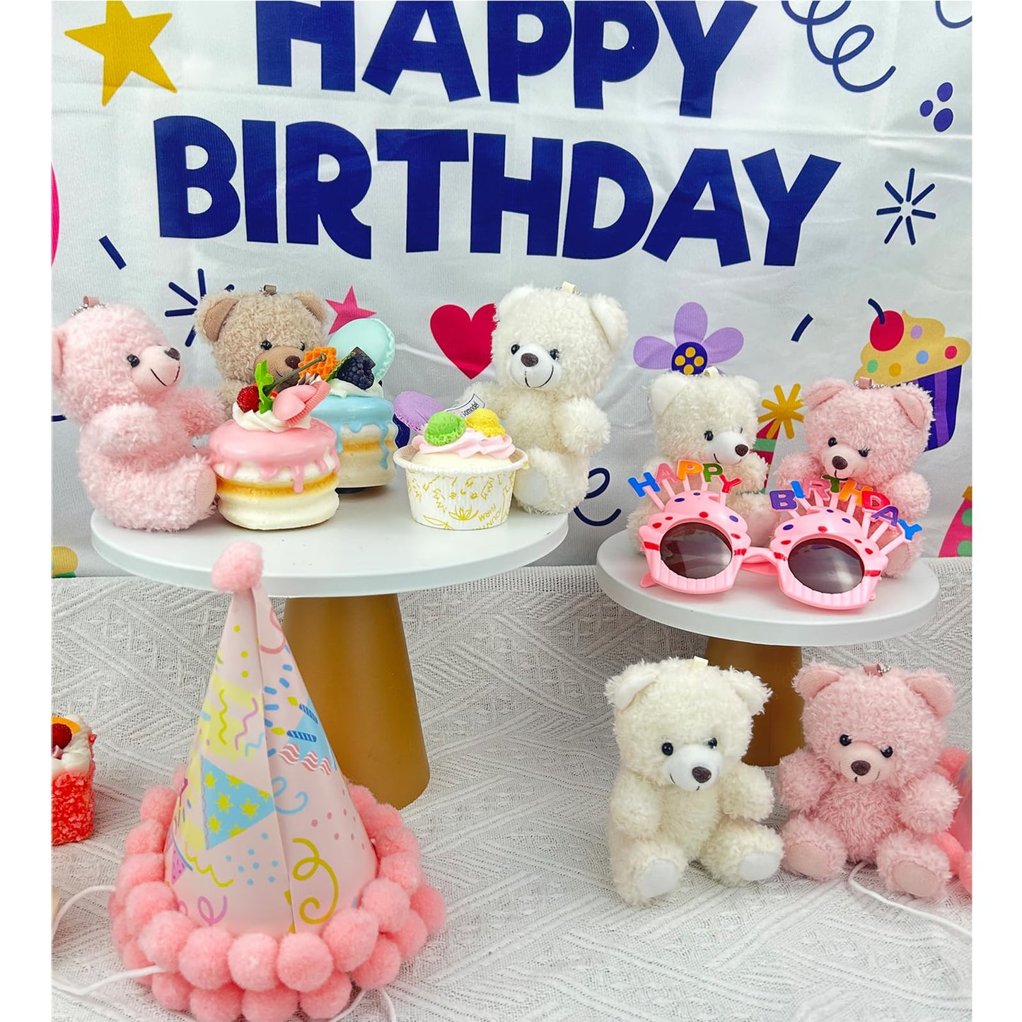 YJUBAOA 12 Pieces Mini Teddy Bear Bulk,4 inch Small Stuffed Animal Toy, Soft Plush Mini Teddy Bears for DIY Keychain Baby Shower Party Favors Graduation Keychain Bag Charm Supplies (Pink+Brown+White)