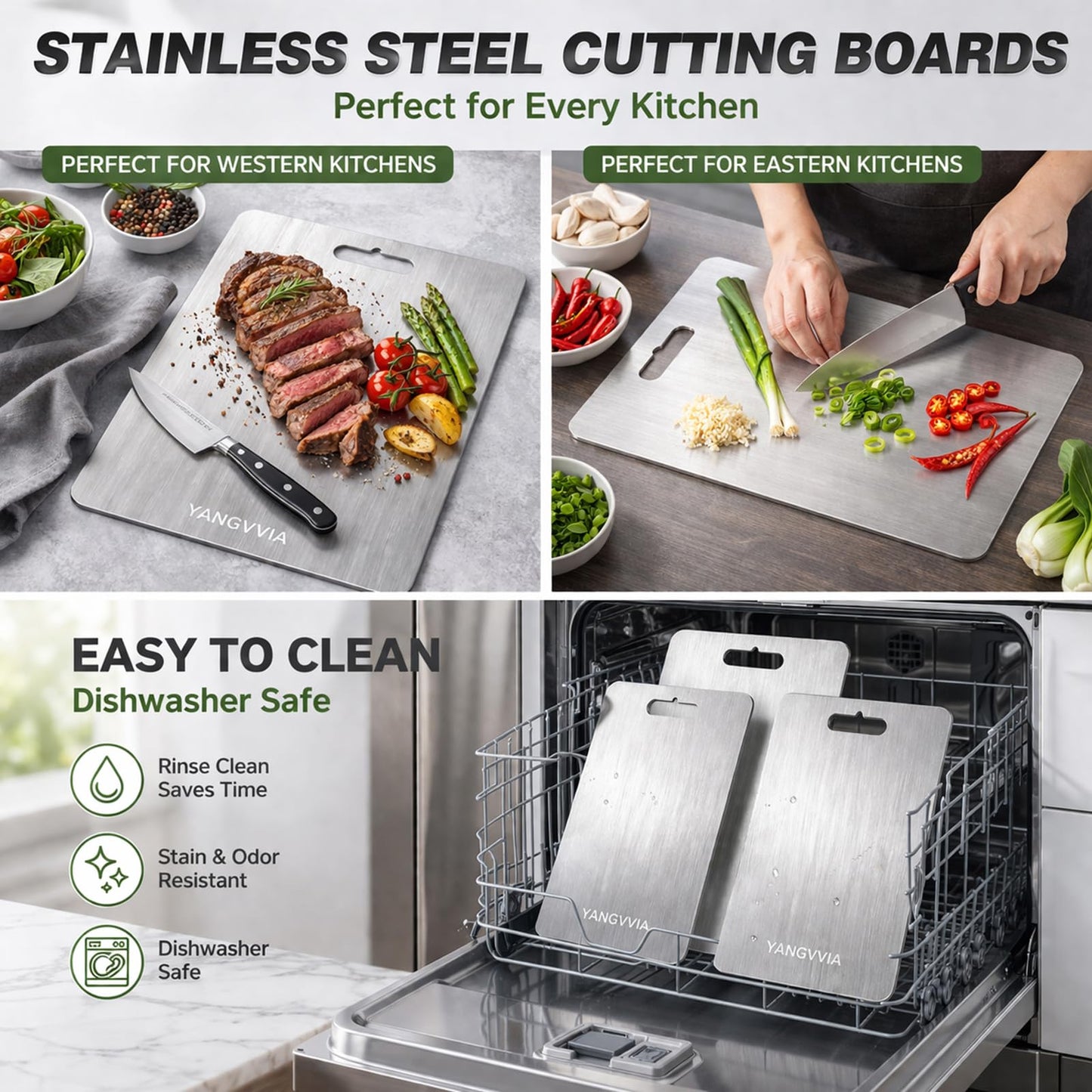 Cutting Board, 316L Food-Grade Stainless Steel Cutting Board Set of 3 | Double-Sided Chopping Board for Kitchen | Dishwasher Safe Work Surface for Meat, Vegetables, & Fruit | Ideal Gift (S+M+L)