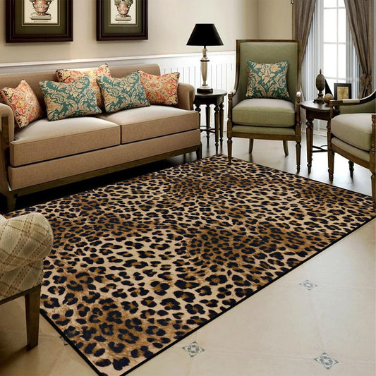 Aukib Leopard Rug 5x7 Washable Animal Print Rug Living Room Large Carpet Soft Non-Slip, Non-Shedding Brown Carpet for Office Dormitory Bedroom