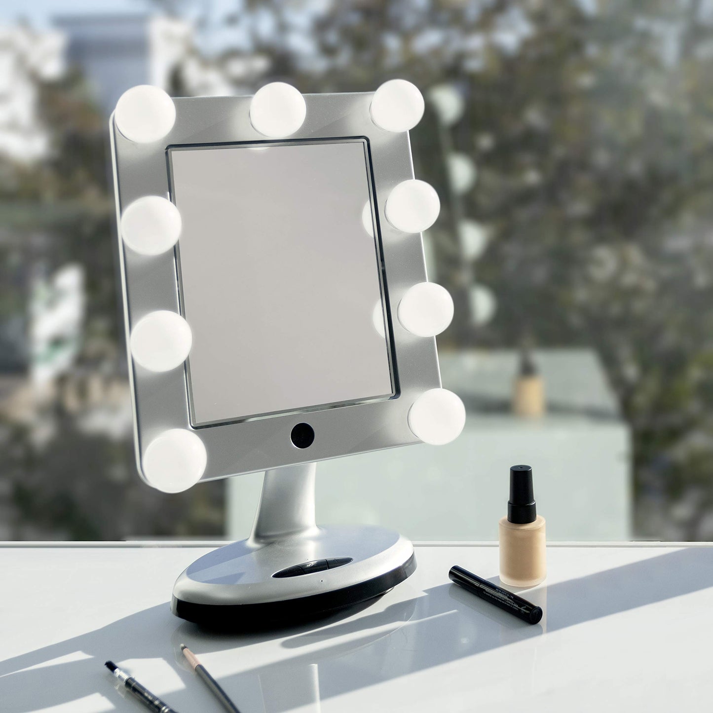 Zadro Melrose LED Variable 3-Color Lighted Dual-Sided 5X/1X Magnification Bluetooth Vanity Beauty Makeup Hollywood-Style Mirror, Satin Nickel
